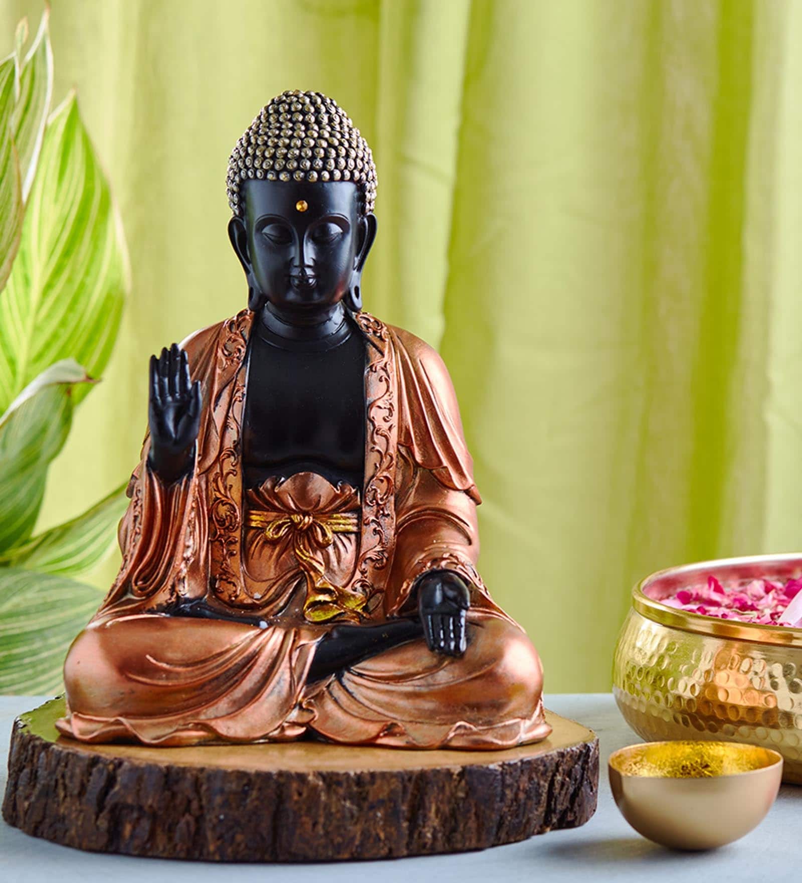 Black Lord Buddha Statue In Blessing Posture Figurine