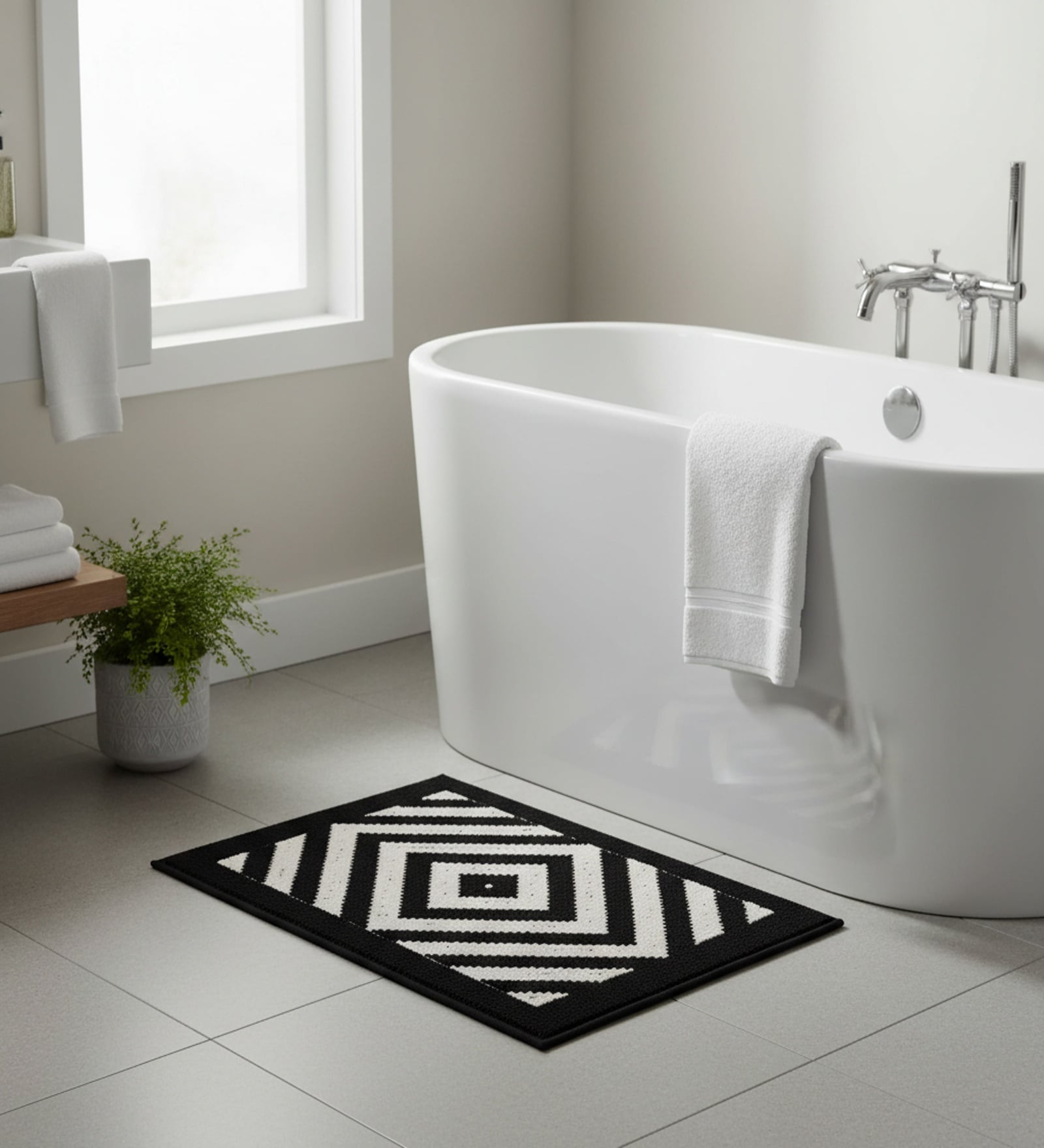 Black Geometric Microfiber 24X16 Inches Anti-Skid Door Mat