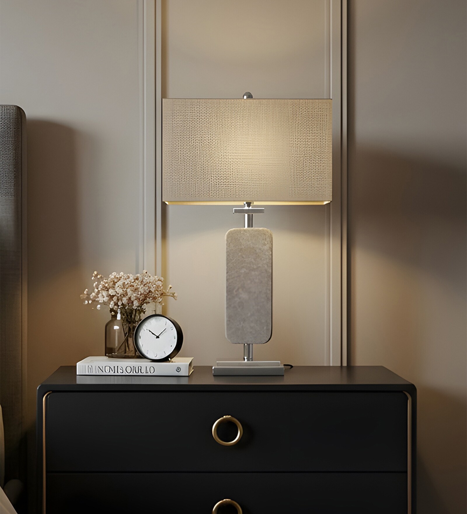 Black Marble Marbled Rectangular Table Lamp