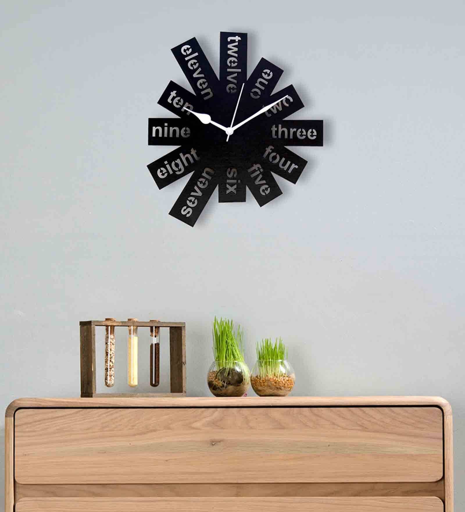 Black MDF Stamp Modern Wall Clock