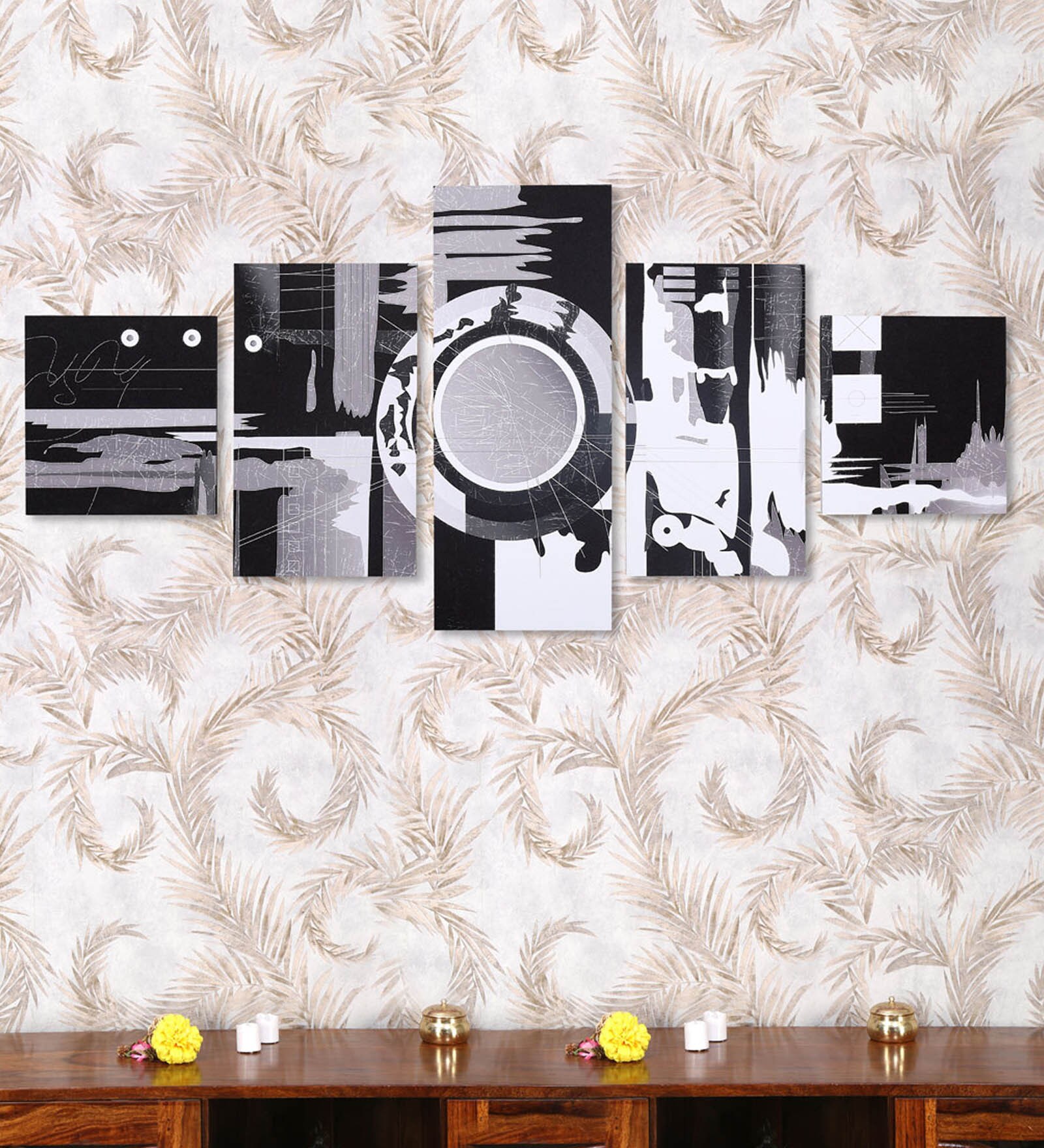 Black MDF 5 Panel Abstract Painting