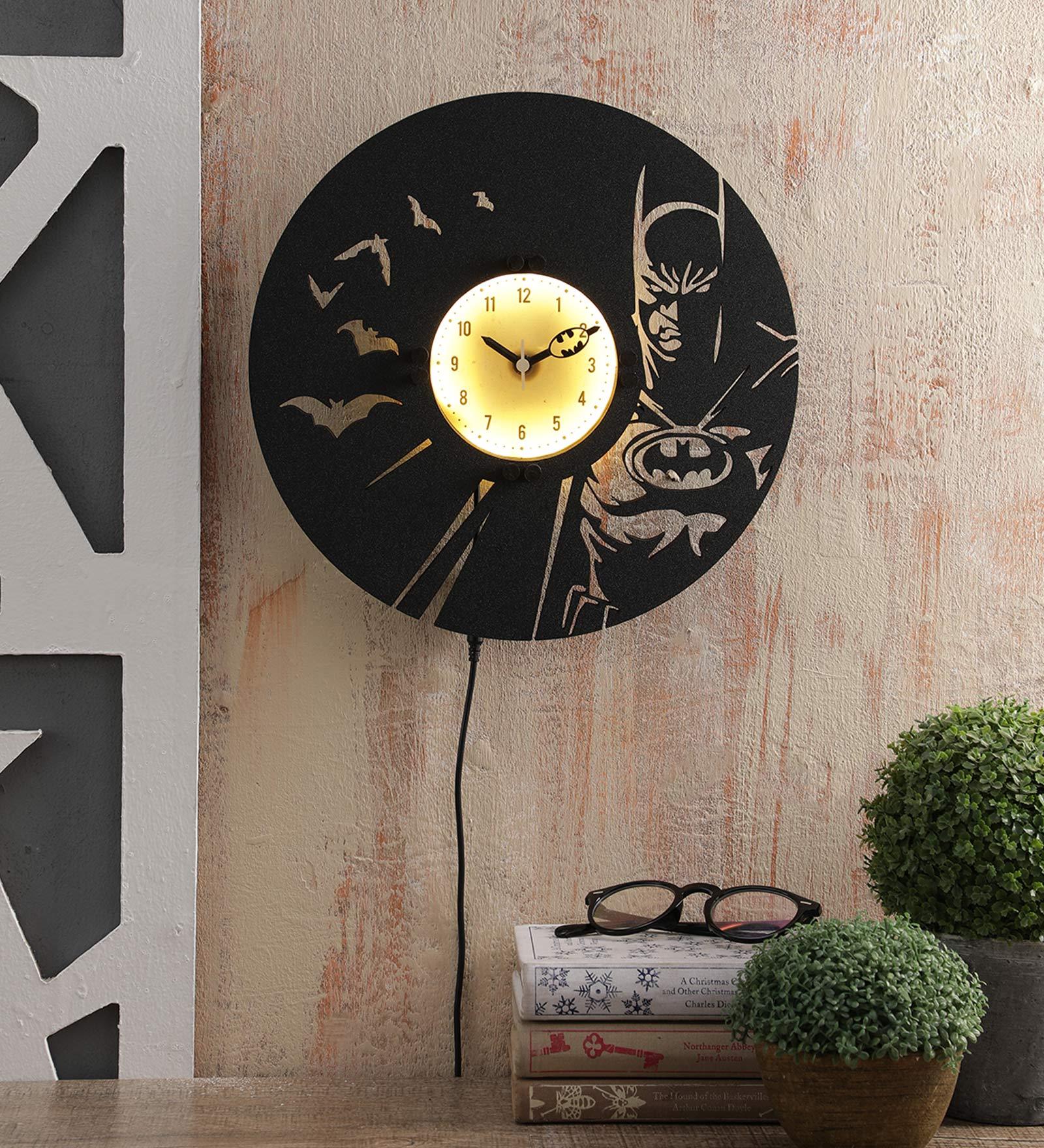 Black MDF Home Batman with Dial Cover Decorative LED Wall Clock