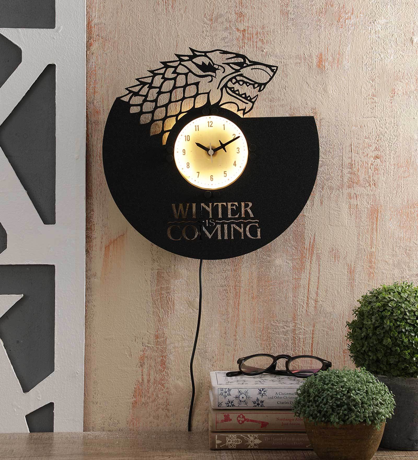 Black Engineered Wood Analog Wall Clock