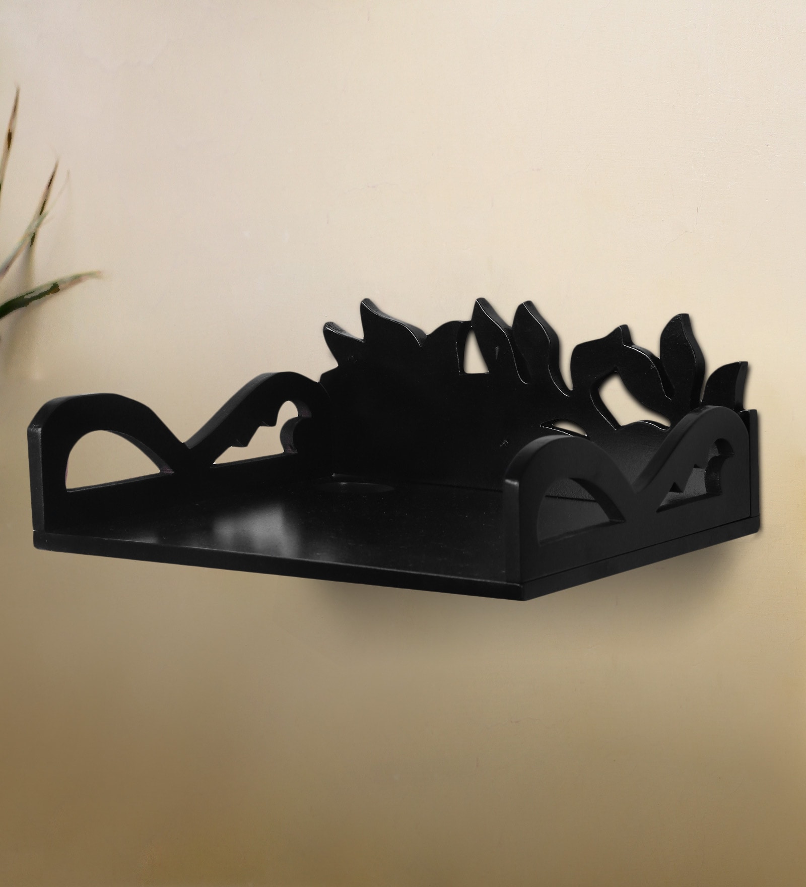 Engineered Wood Wall Mounted Set Top Box Holder in Black Colour