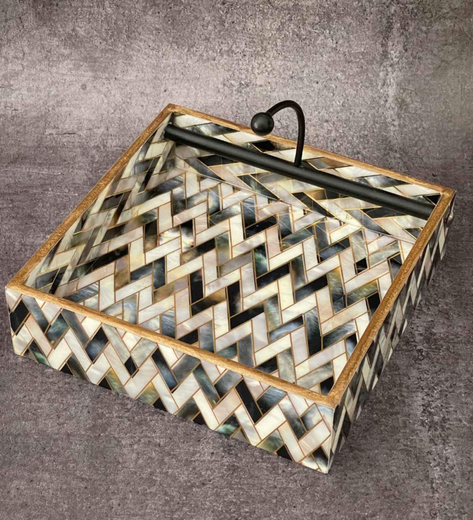 Sevron White Square Tissue Tray-Square Napkin Holder-Tissue Paper Case Dispenser