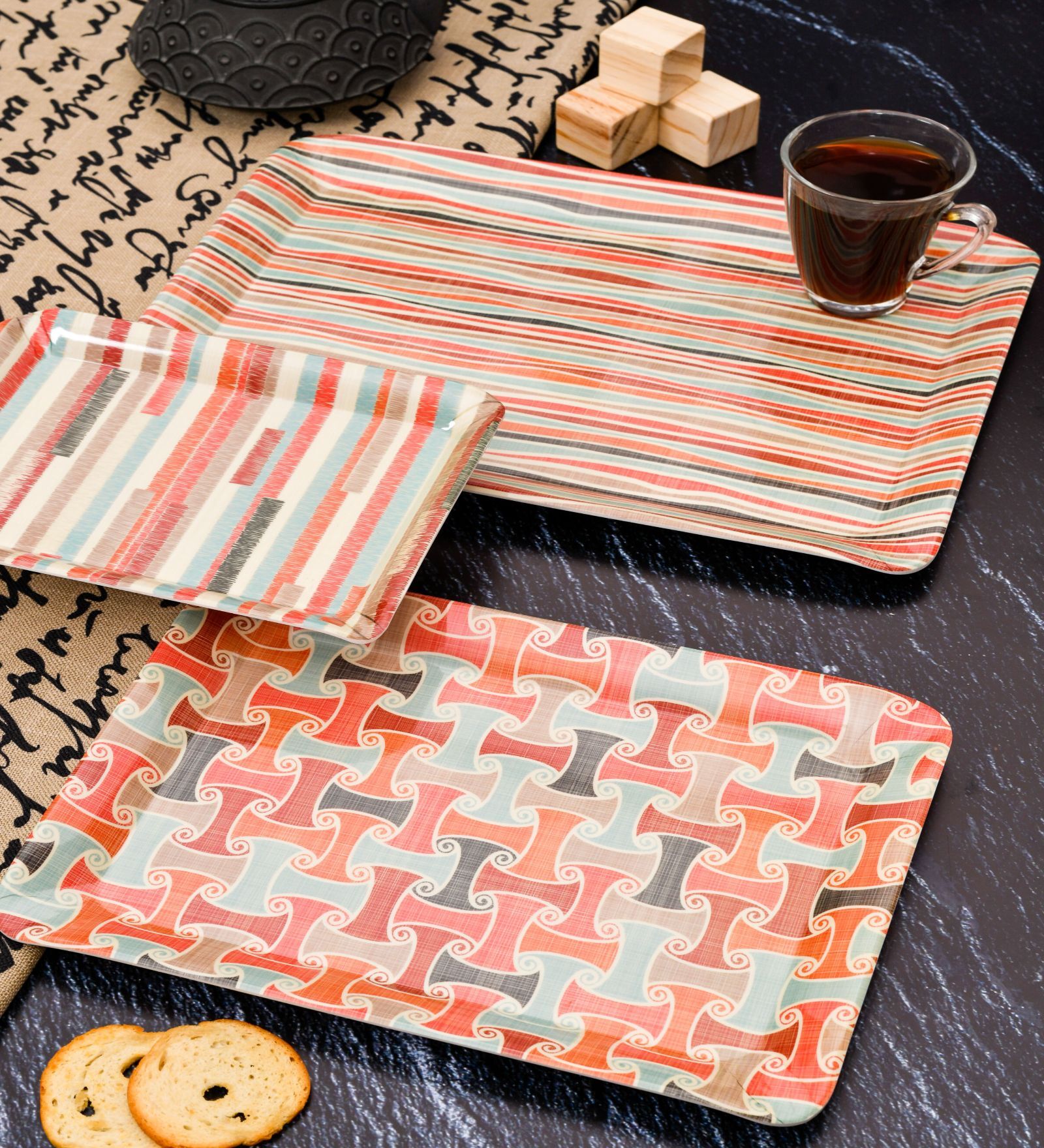 Multicolour Contemporary   Melamine  (Set of 3) Serving Tray Set