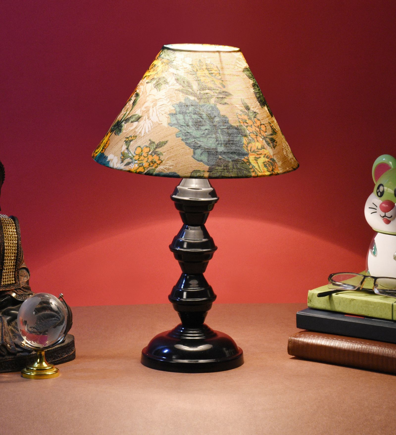 Black Metal & Cotton Green & Yellow Colour Table Lamp Black Metal & Cotton Green & Yellow Colour Table Lamp