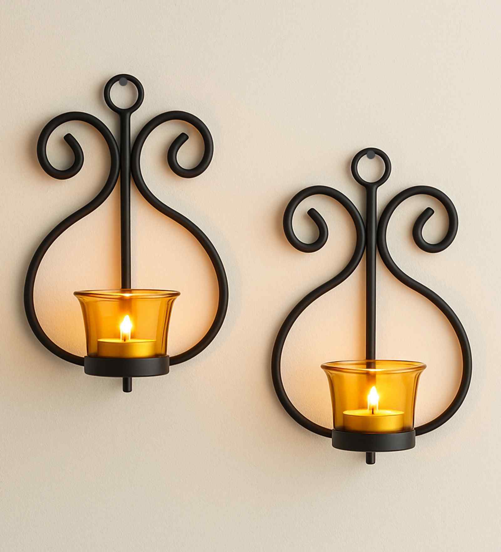 Black Metal Corner Wall Candle Holder