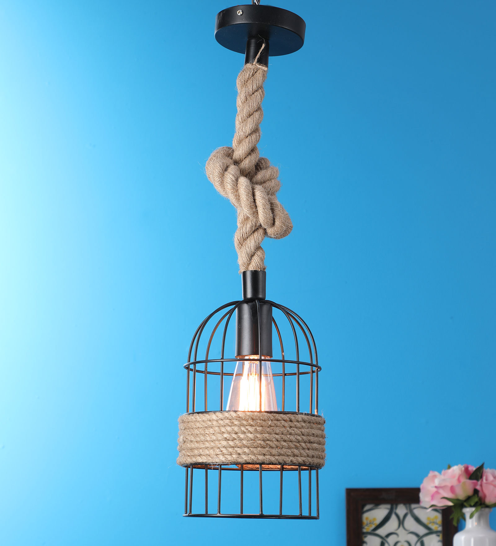 Amber Black Metal Hanging Light