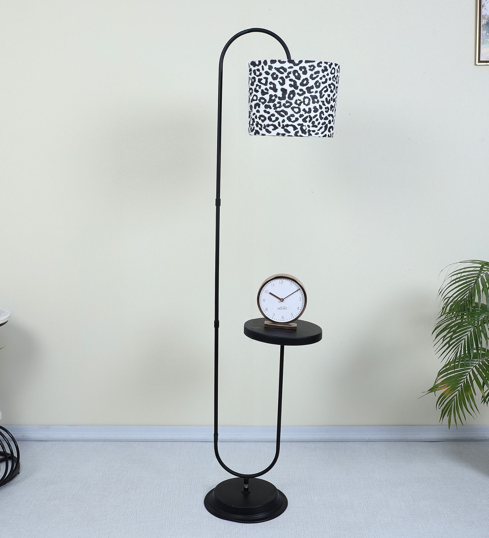 Black Metal-Iron Base Foldable Downlighter Floor Lamps Leopard Print Satin Shade  With Height