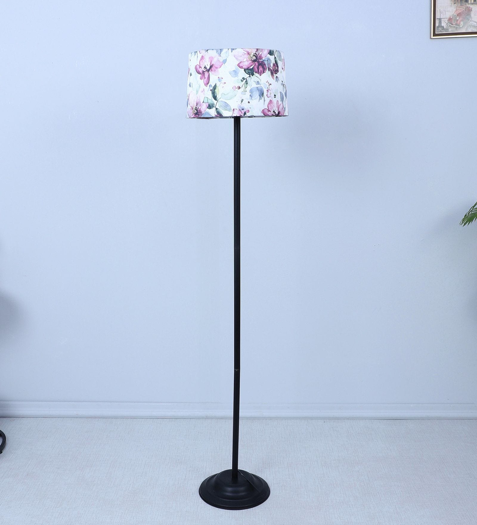 Black Metal-Iron Base Foldable Floor Lamps Cobra Saffron Print Satin Shade
