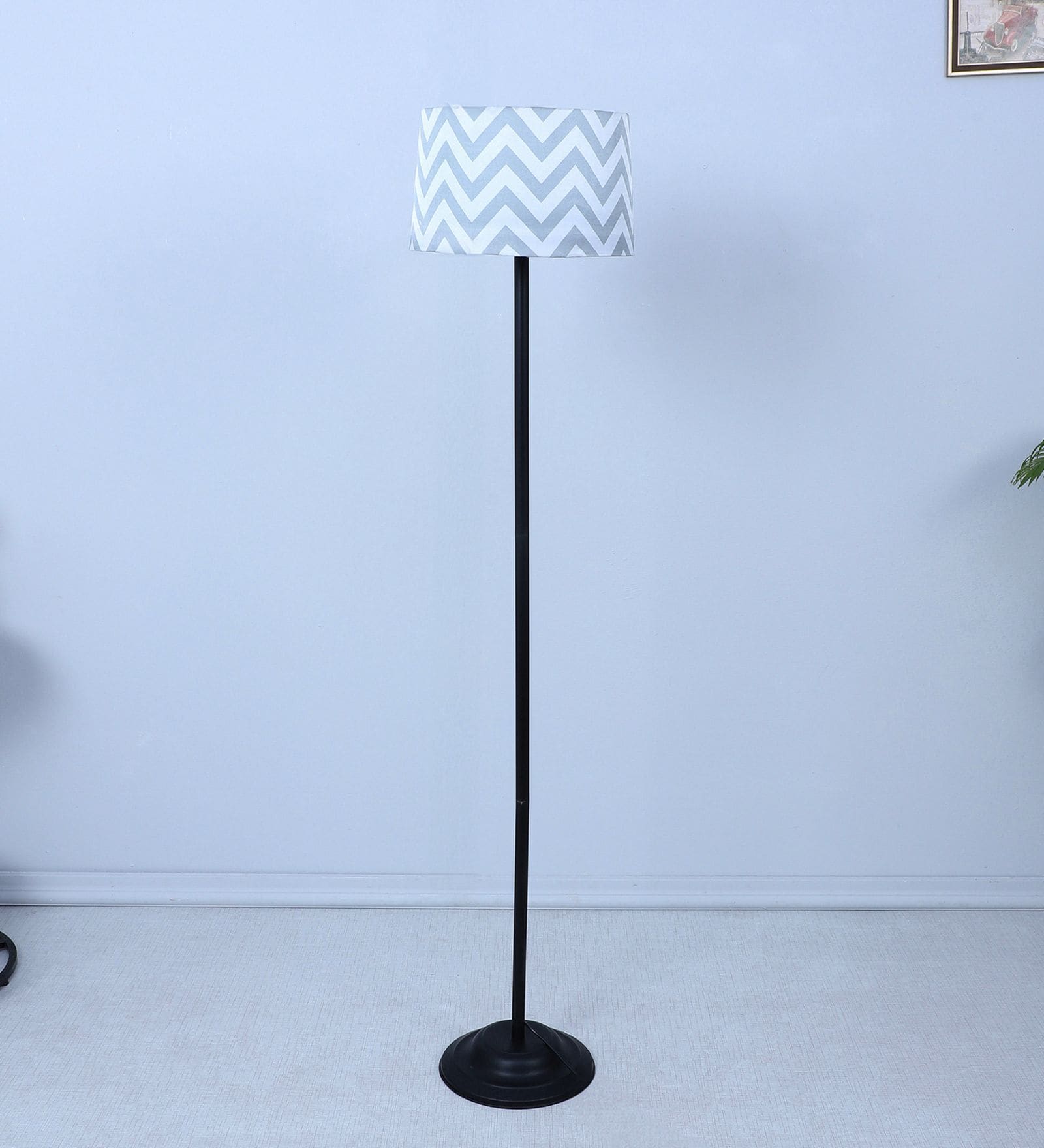 Black Metal-Iron Base Foldable Floor Lamps Maze Print Satin Shade