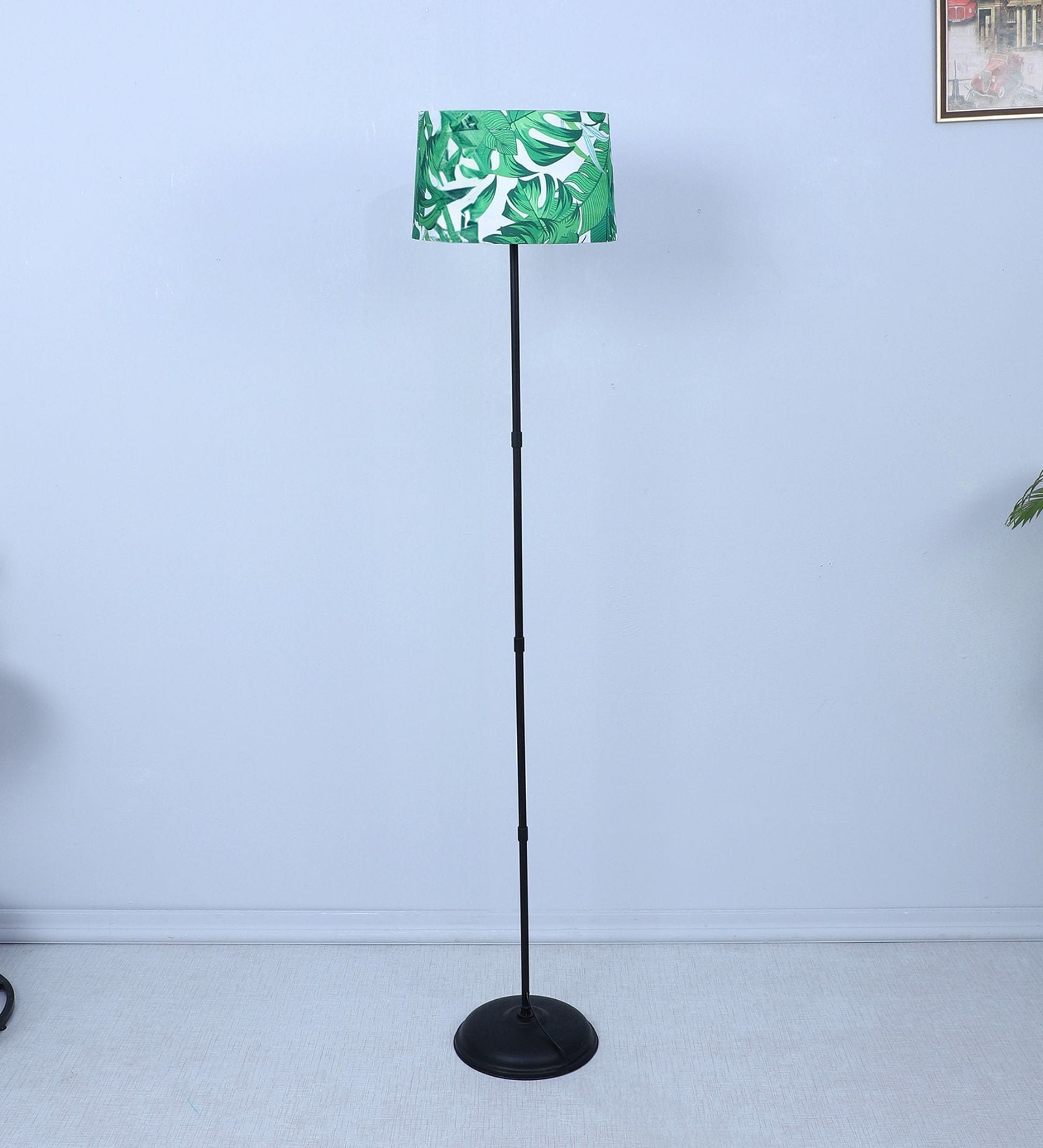 Black Metal-Iron Base Foldable Floor Lamps Palm Print Satin Shade