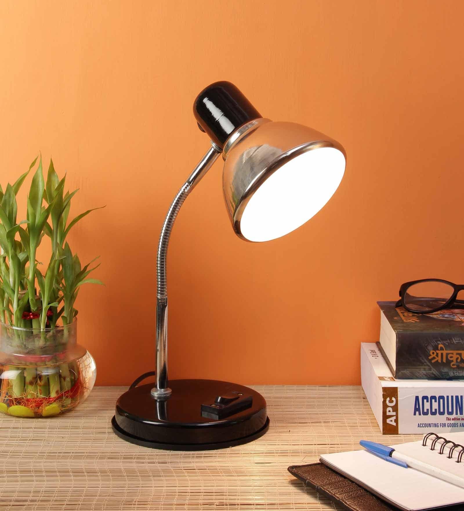 Black Metal Study Table Lamp with Black Base