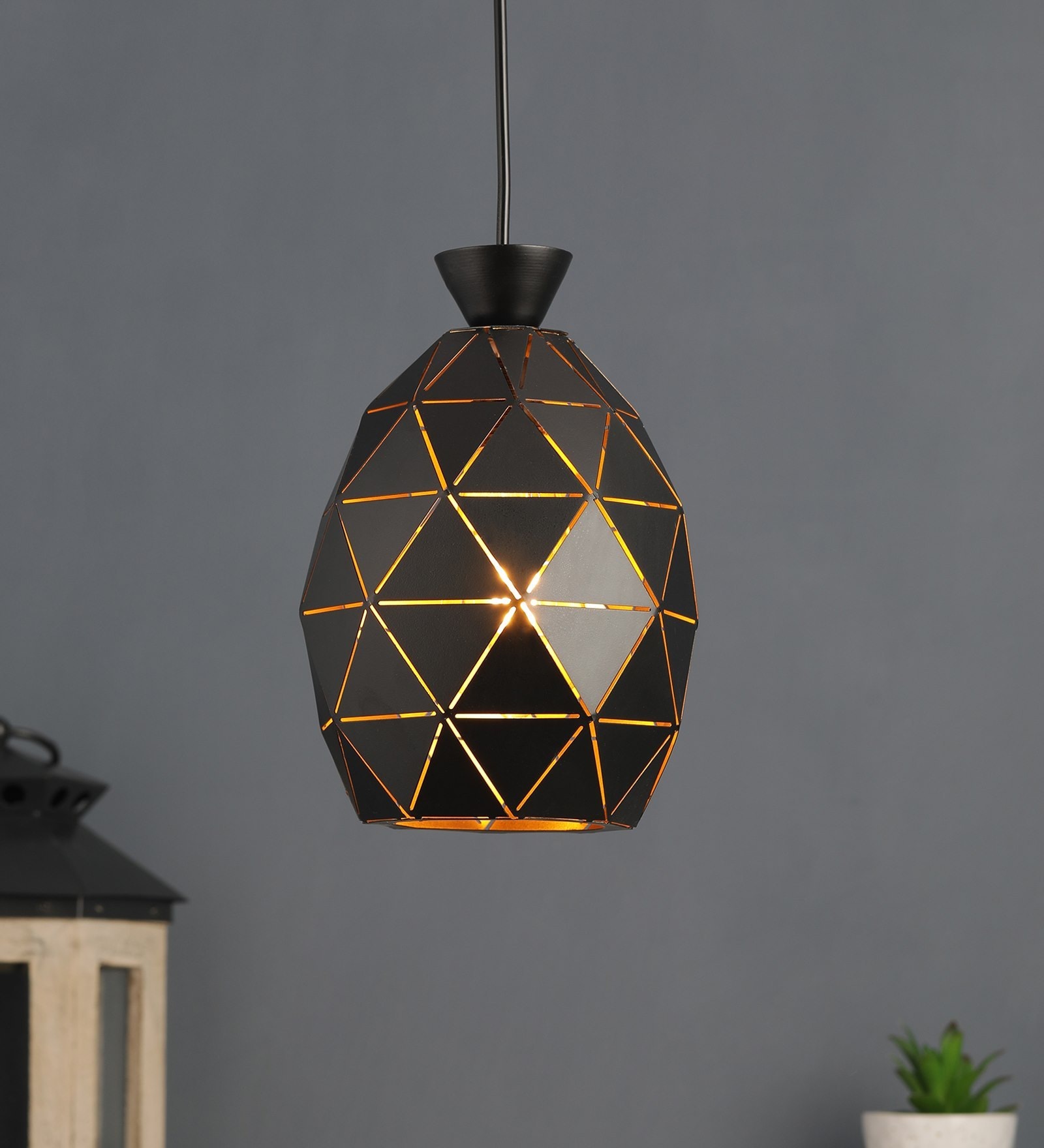 Opaline Black Metal Hanging Light