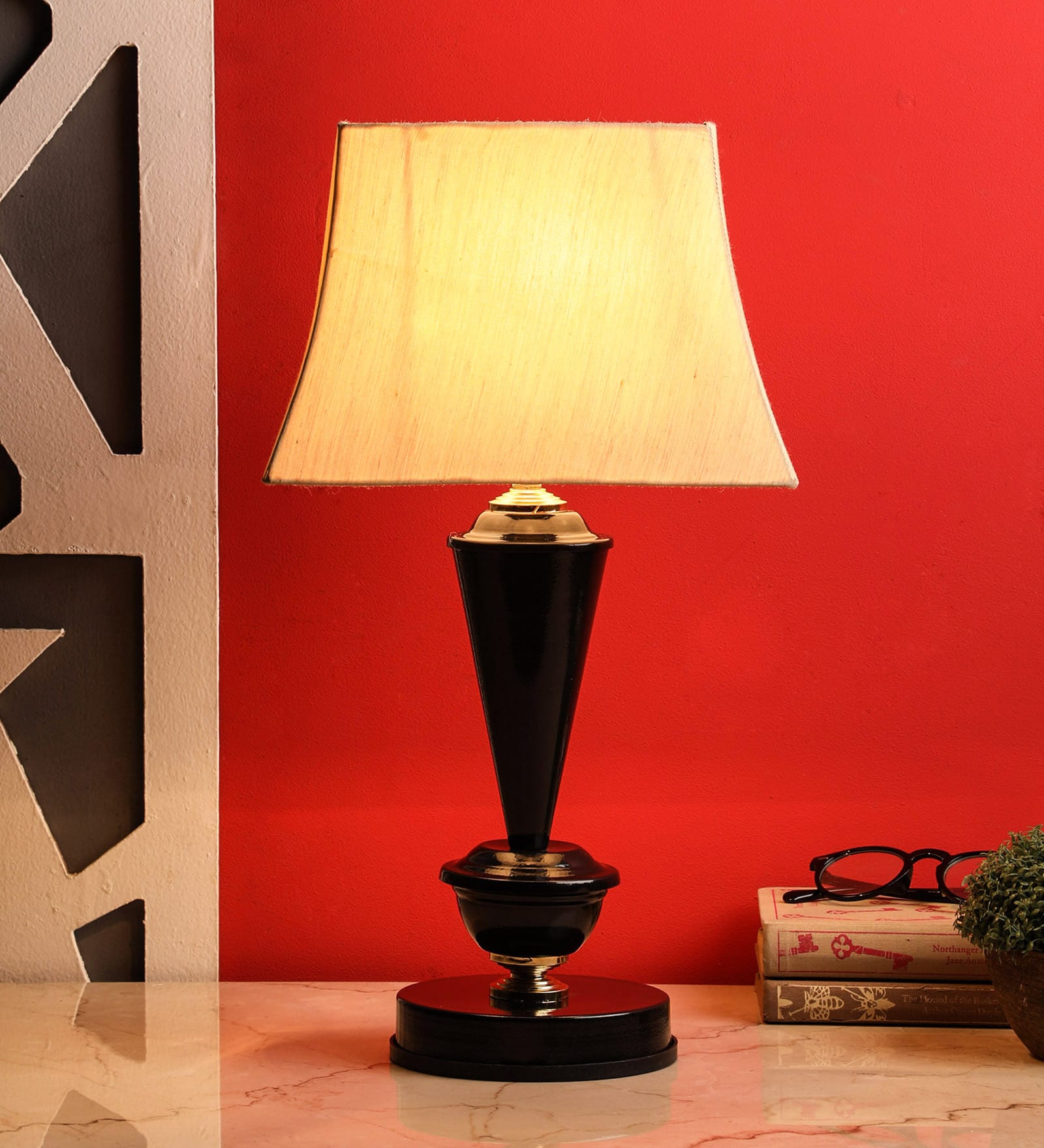 Otto Beige Fabric Shade Night Lamp With Metal Base