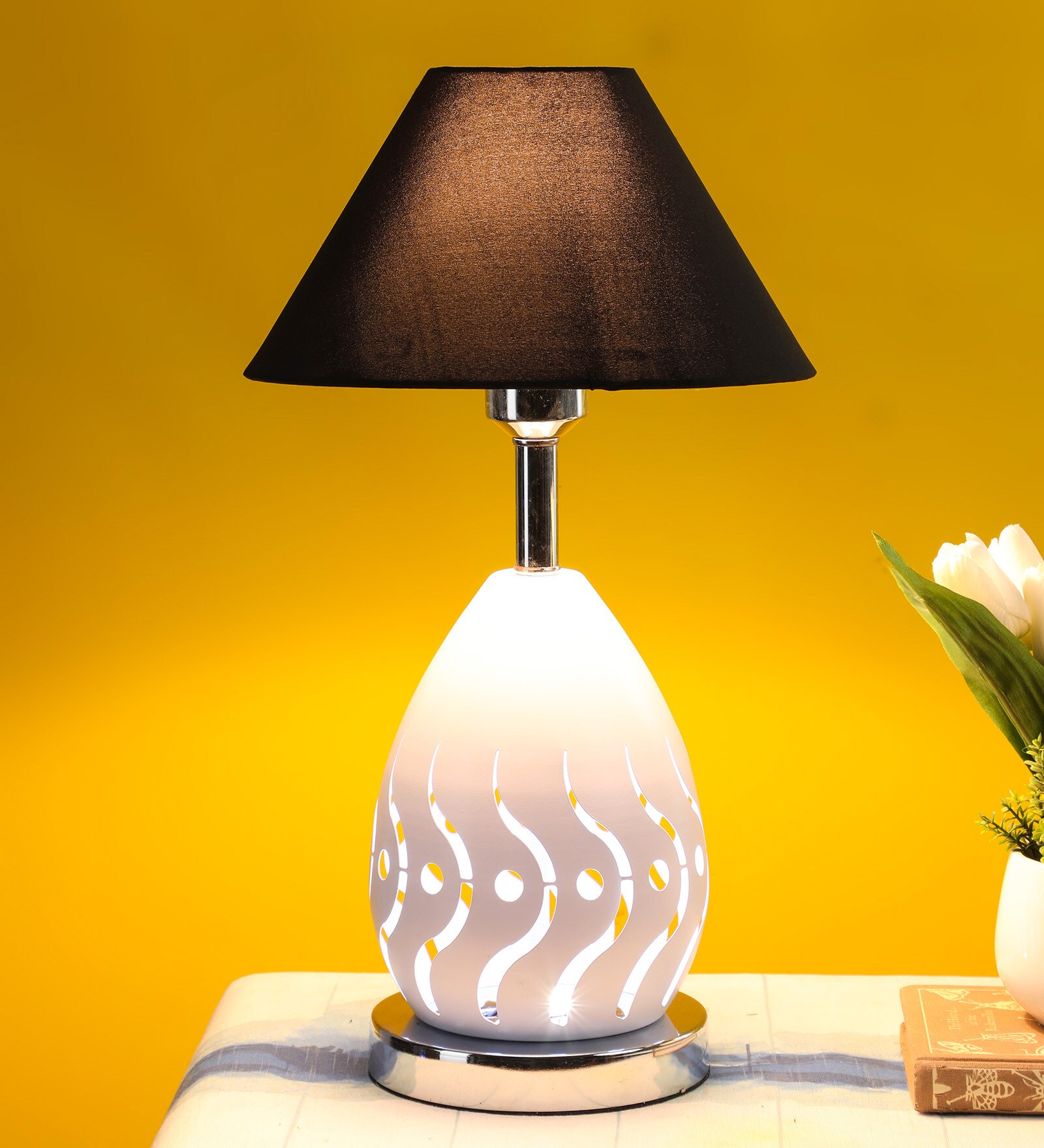 Black Shade Table Lamp with Metal Base