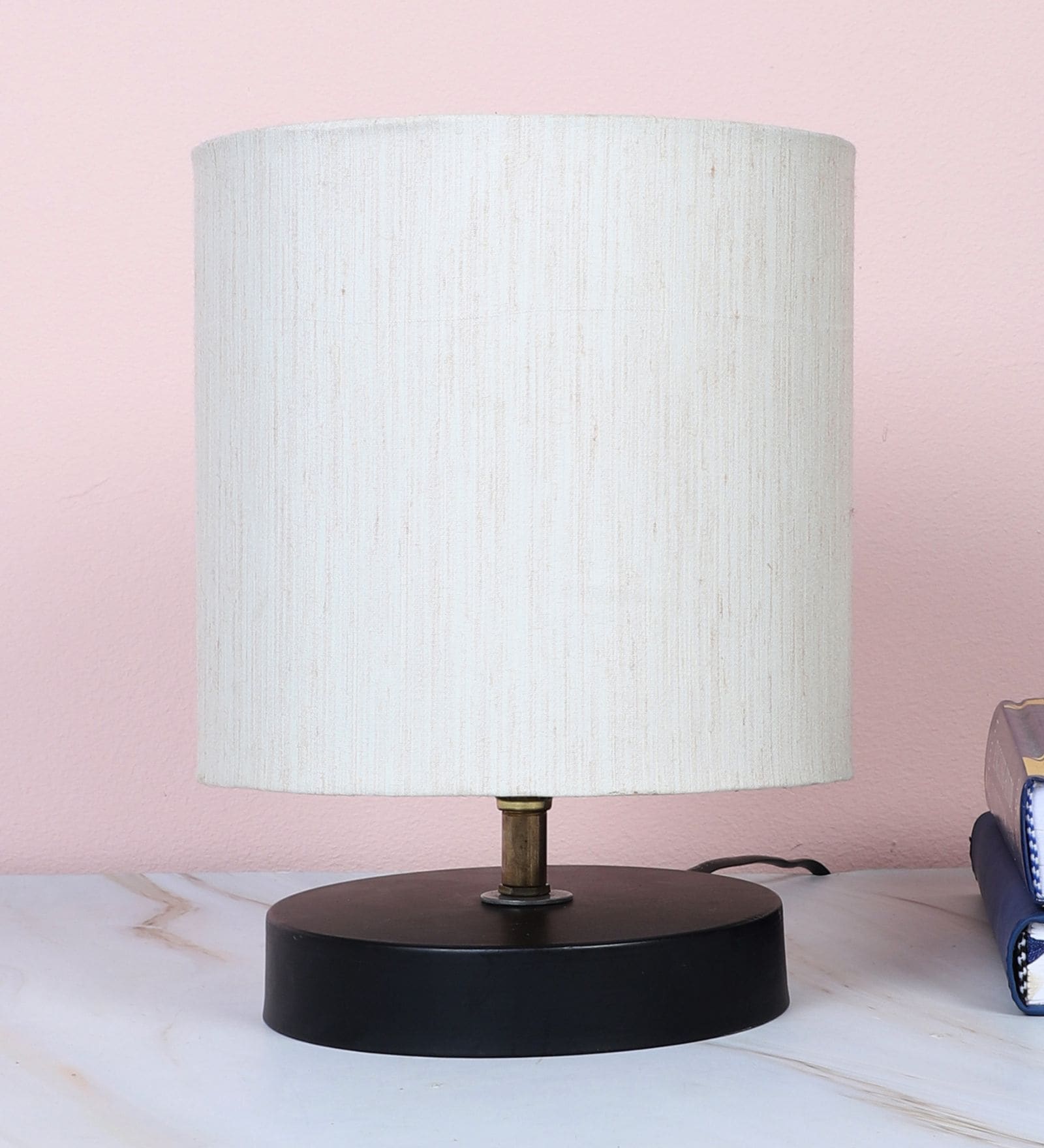 Black Metal Table Lamp With Off White Cotton Shade