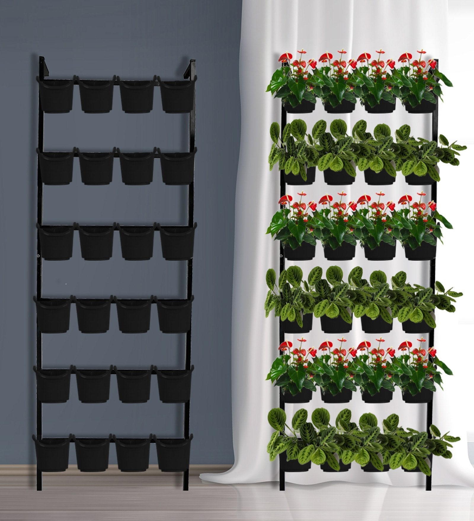 Buy Black Metal Vertical Ladder Stand With 24 Pouches By TrustBasket   Black Metal Vertical Ladder Stand With 24 Pouches By Trustbasket Black Metal Vertical Ladder Stand W Na5gy4 