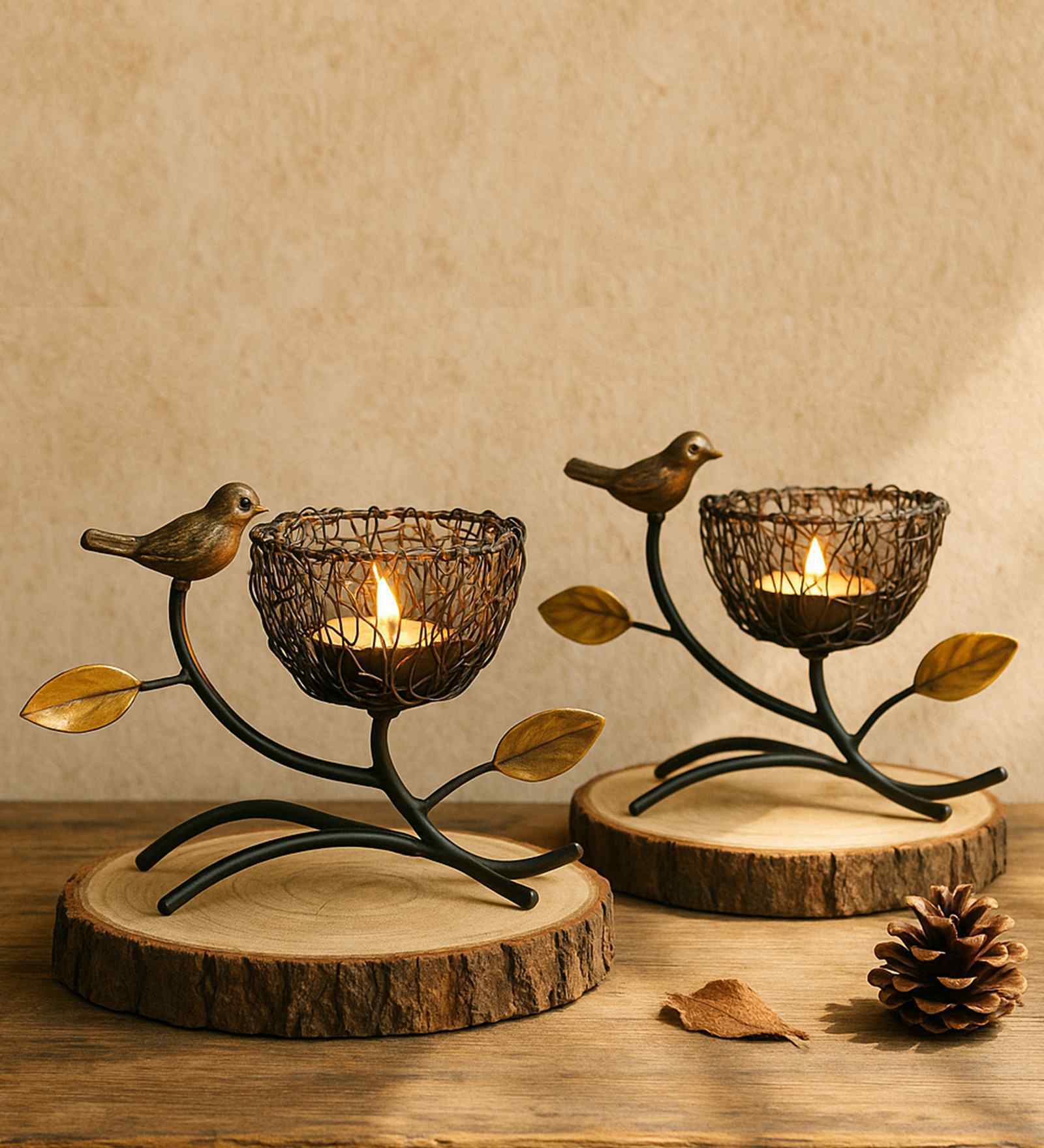 Black Metal Votive & Tea Light Holders (Pack Of 2)