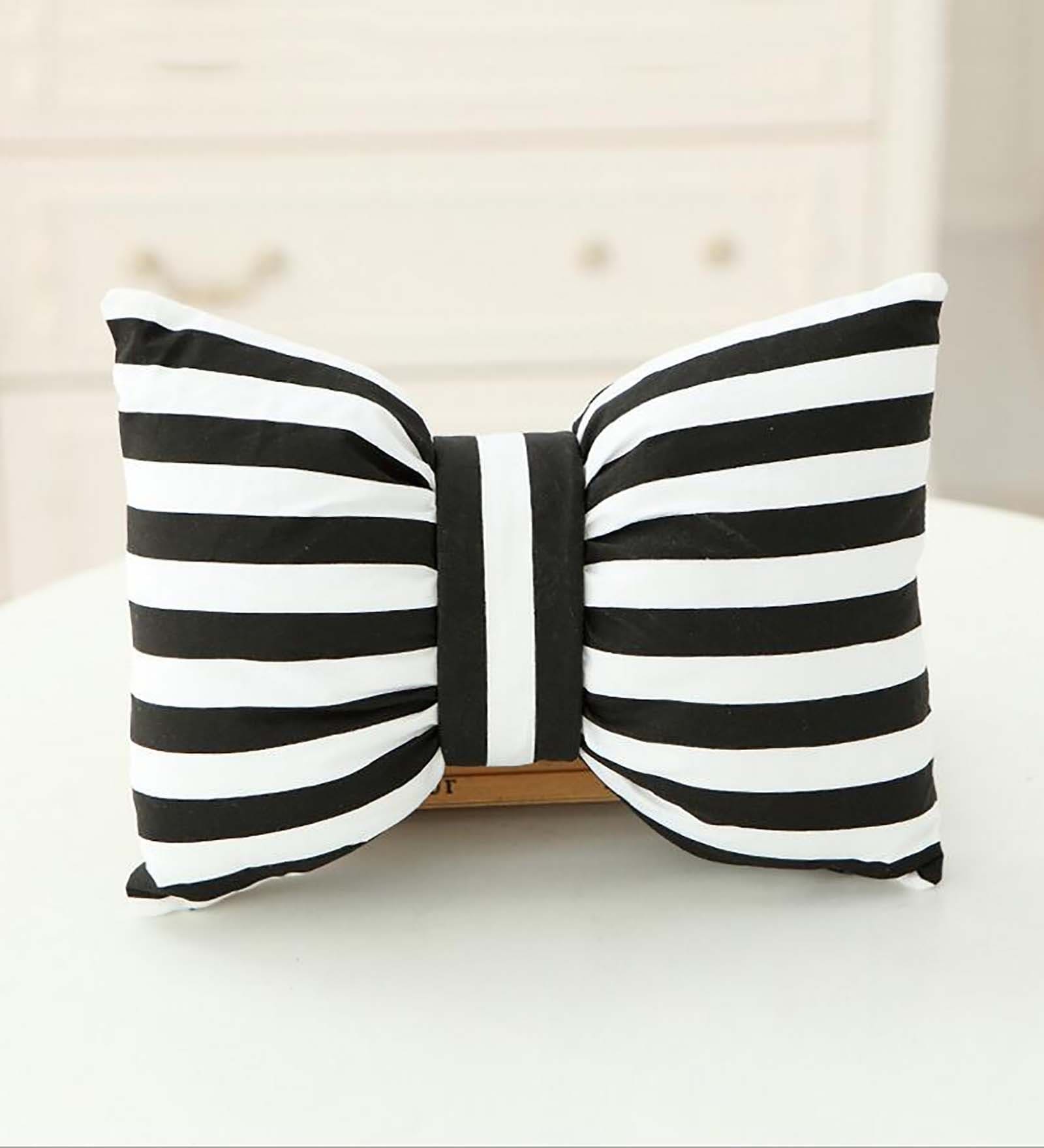 Black and White Microfiber 12 x 16 inch Decorative Bow Shaped Cushion