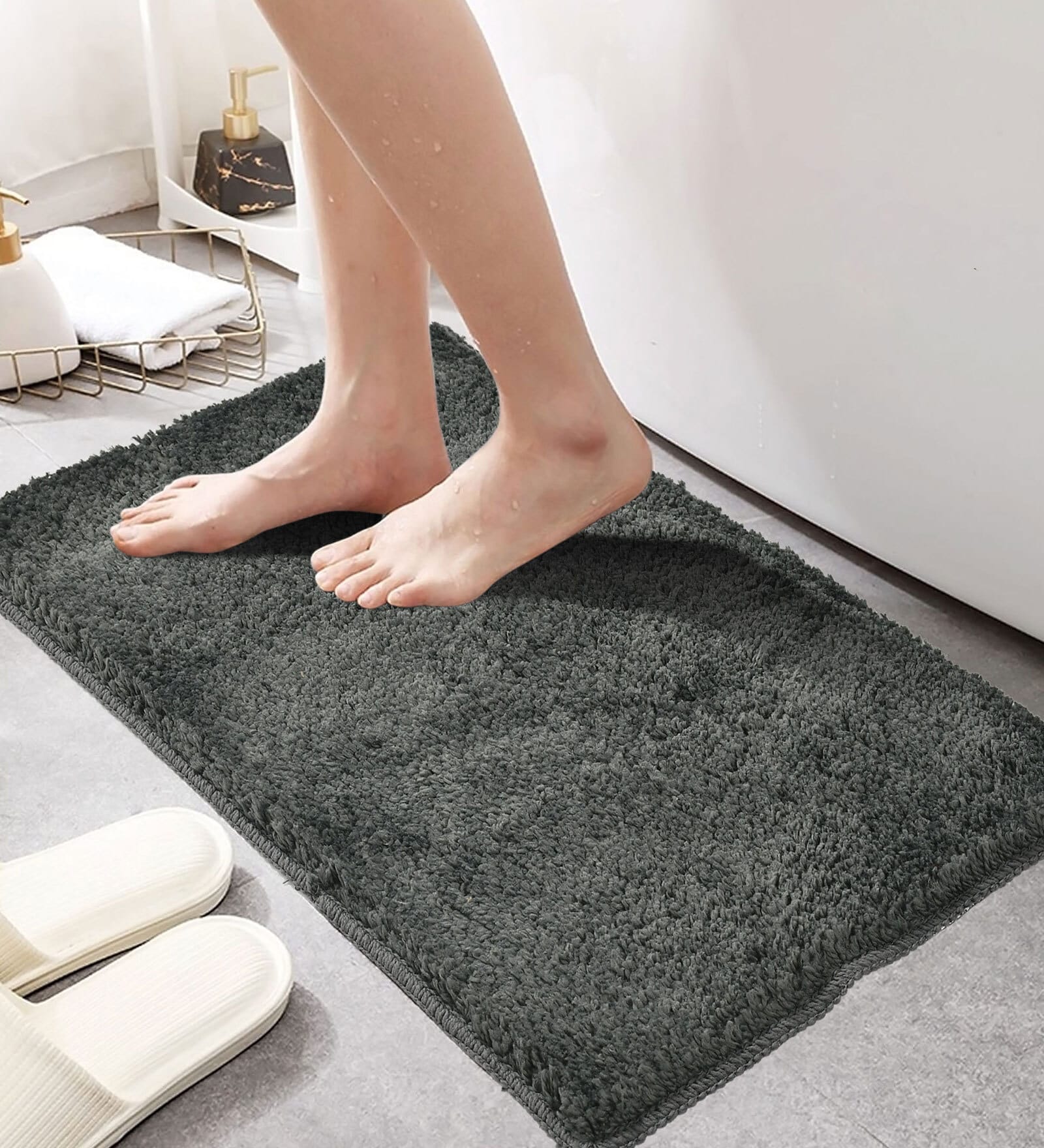 Black Microfiber AntiSkid 16 X 24 Inches Bath Mat