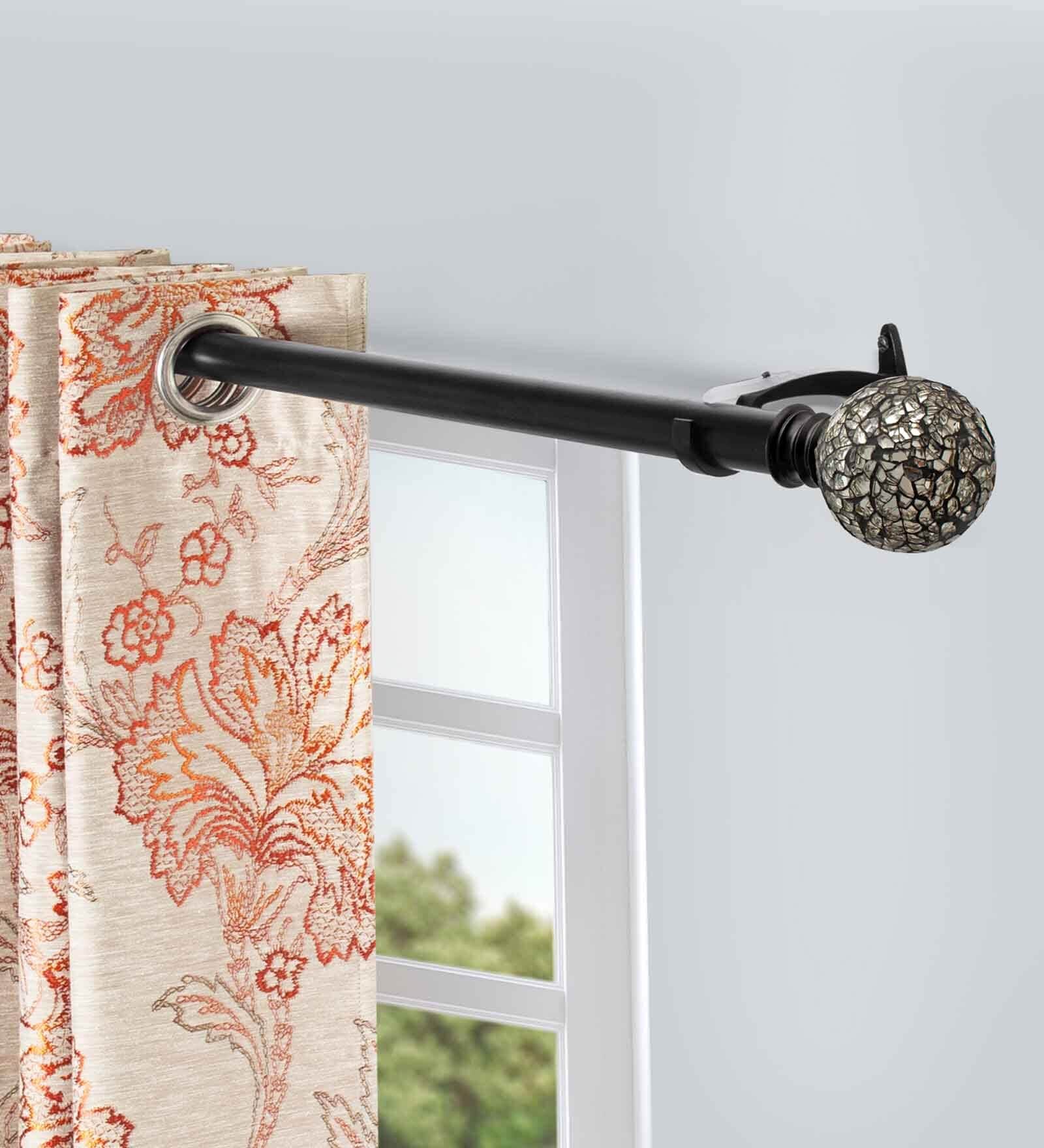 Black Mirror Mosaic Iron Expandable 1 Curtain Rod with Accessories ( 36 to 66 Inches)