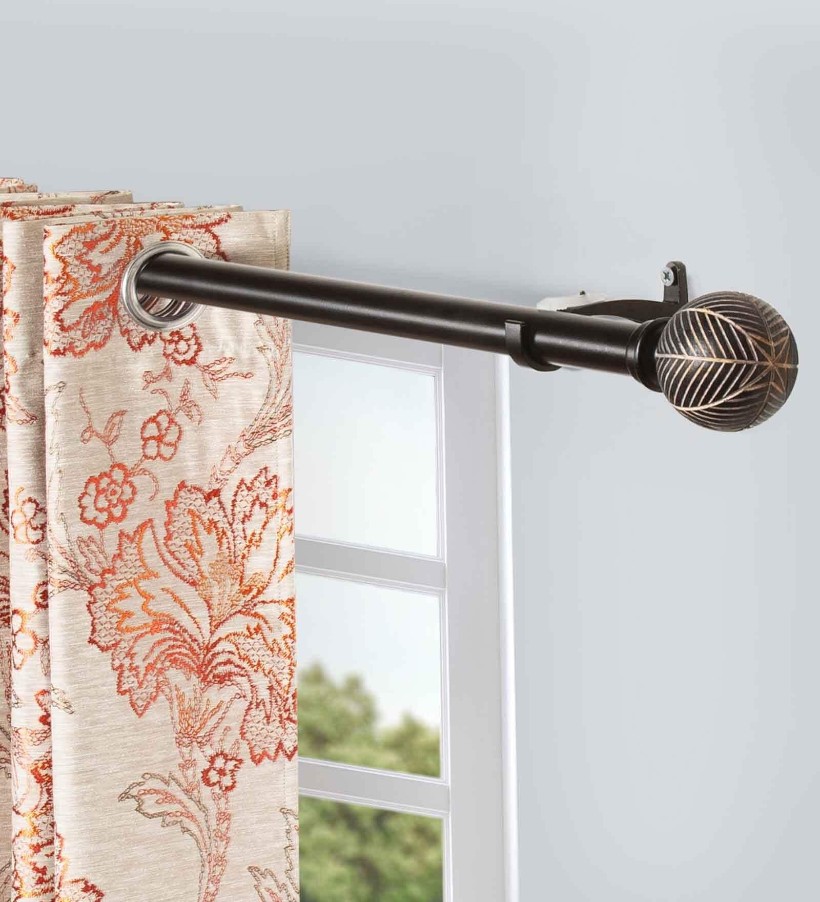 Black Moroccan Ball Iron Expandable 1 Curtain Rod with Accessories ( 52 to 144 Inches)
