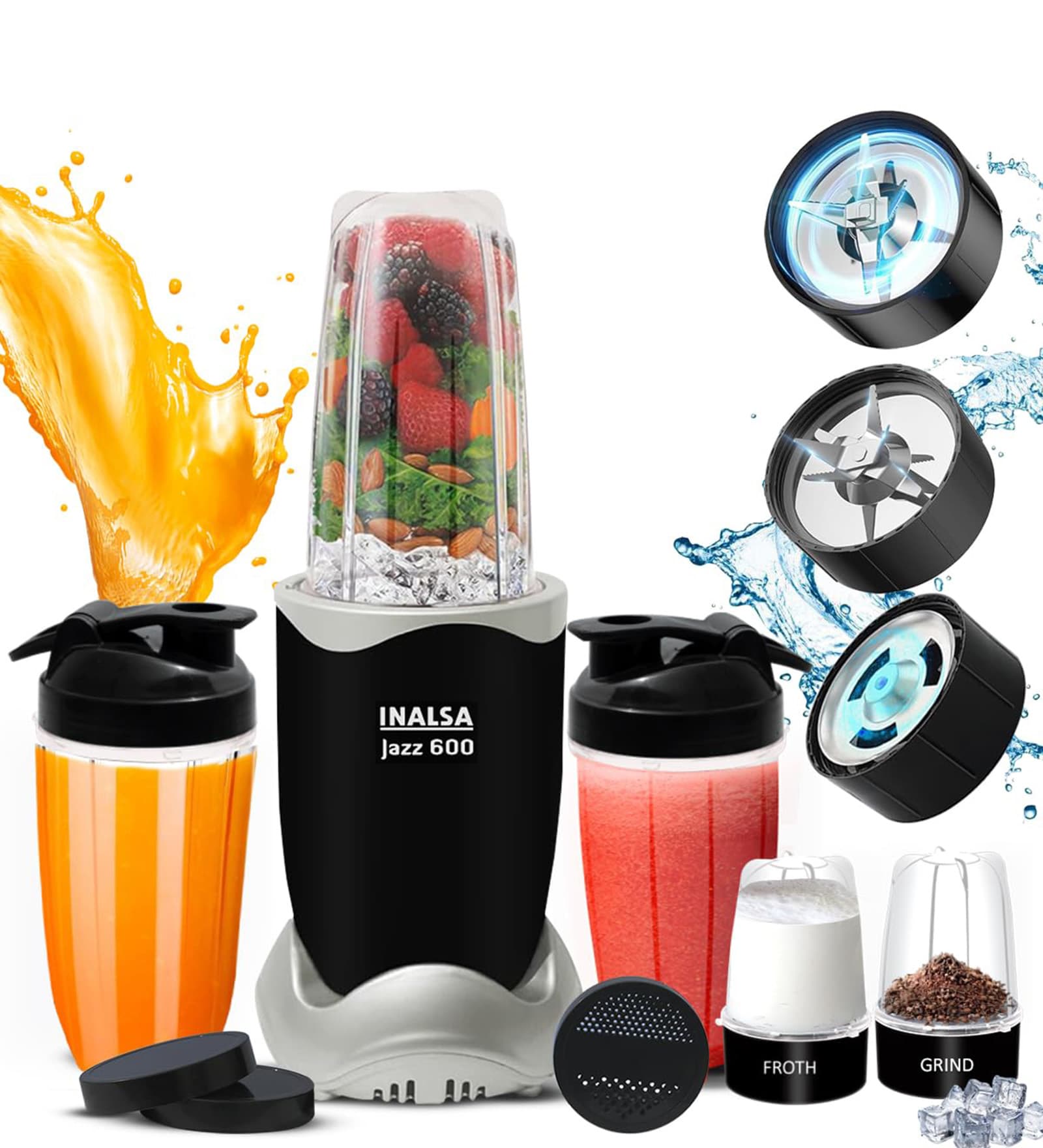 Black Multi-Jar Nutri Blender with Frother & Travel Cups