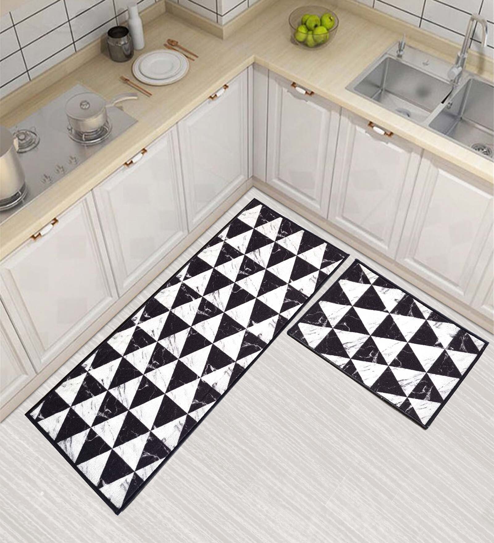 Black Nylon 47 x 20 Inches Machine Made Floor Runner and Door Mat