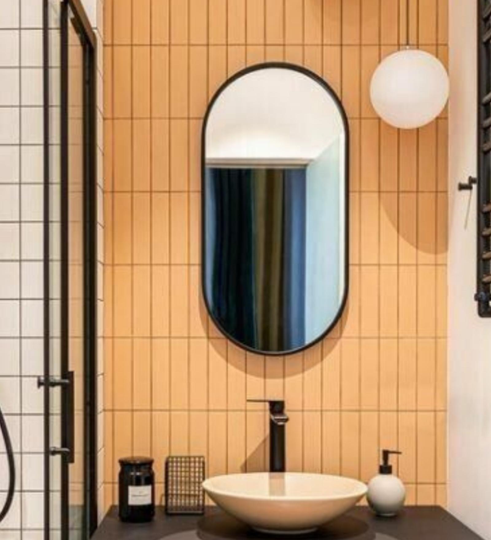 28 Inch Black Oblong Mirror in Metal Frame