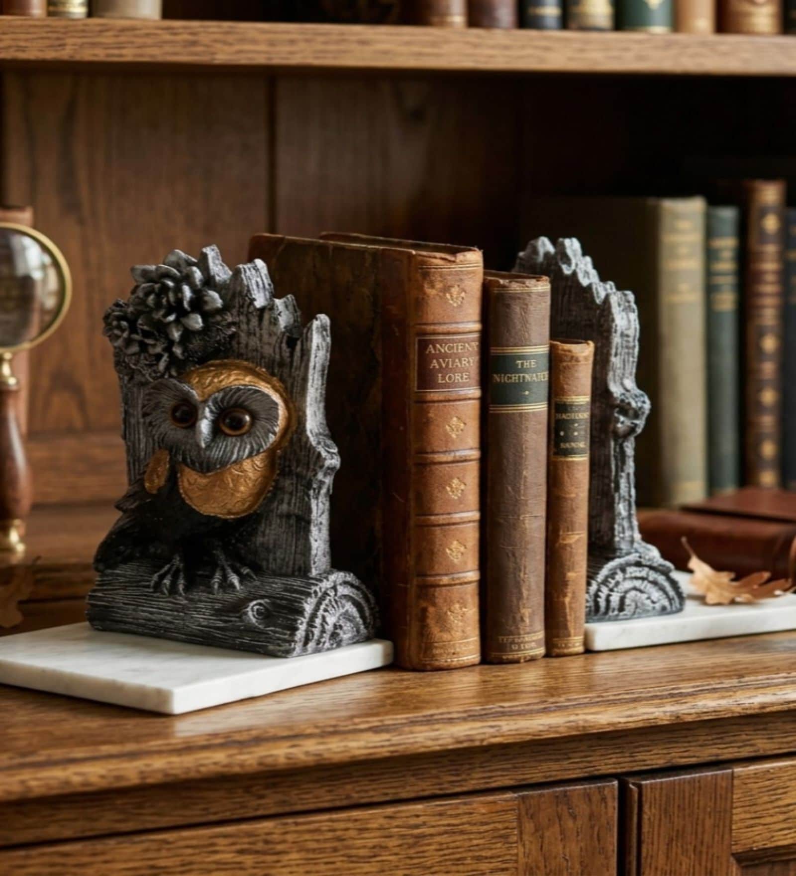 Black Owl Bookends with Marble Base set of 2 Black Owl Bookends with Marble Base set of 2