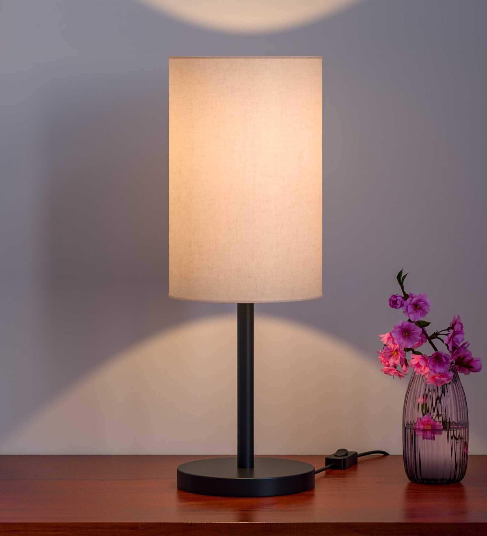 Nigella Off White Cotton Shade Table Lamp With Metal Base