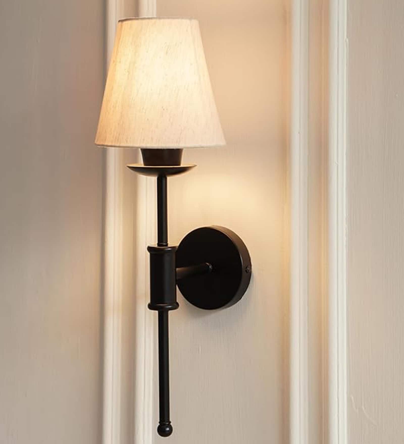 Black Polished Spacer Wall Lamp with Off White Shade