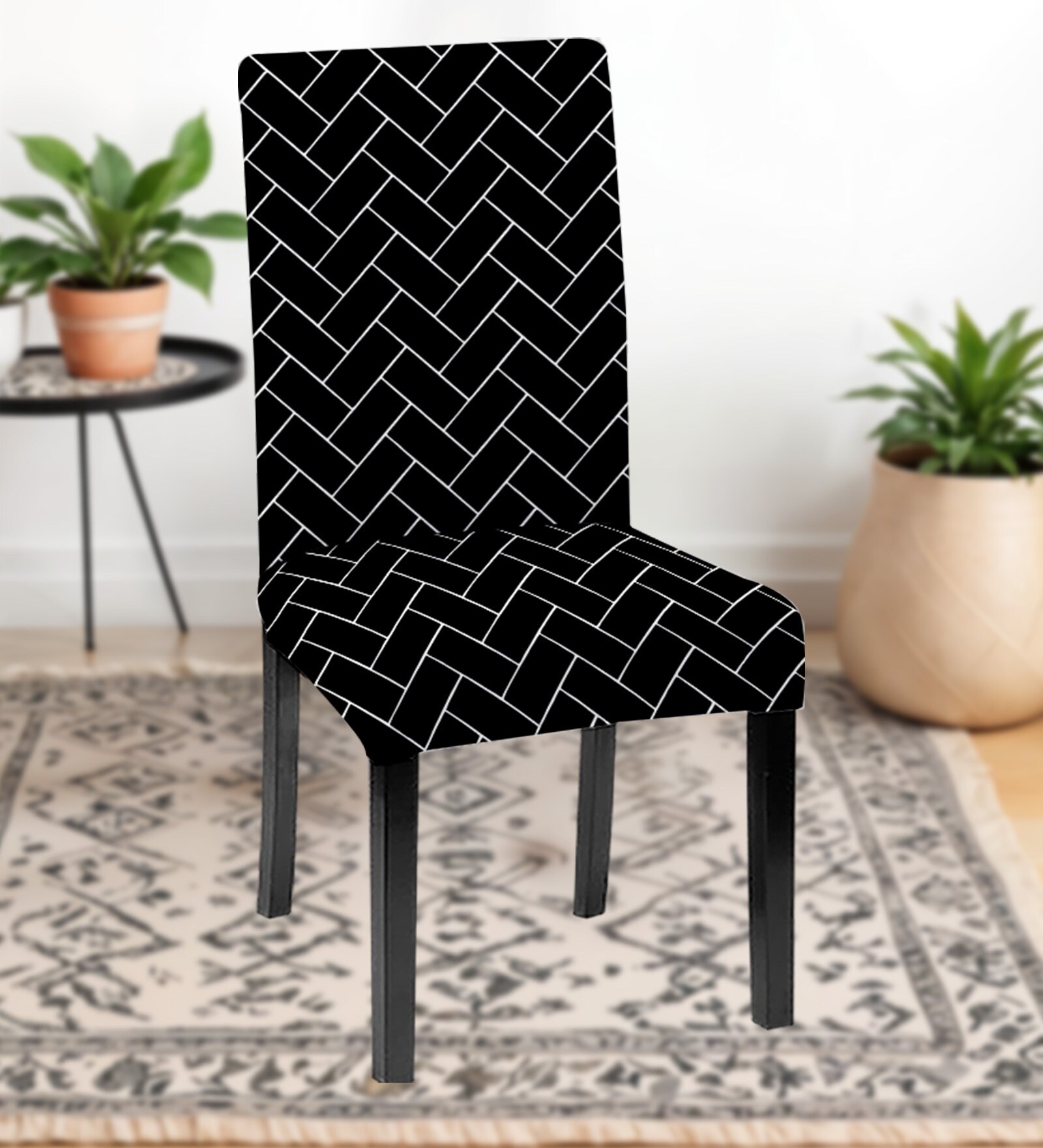 Black Polycotton Brick Printed 14x18 Inches Chair Covers  (2 pieces)