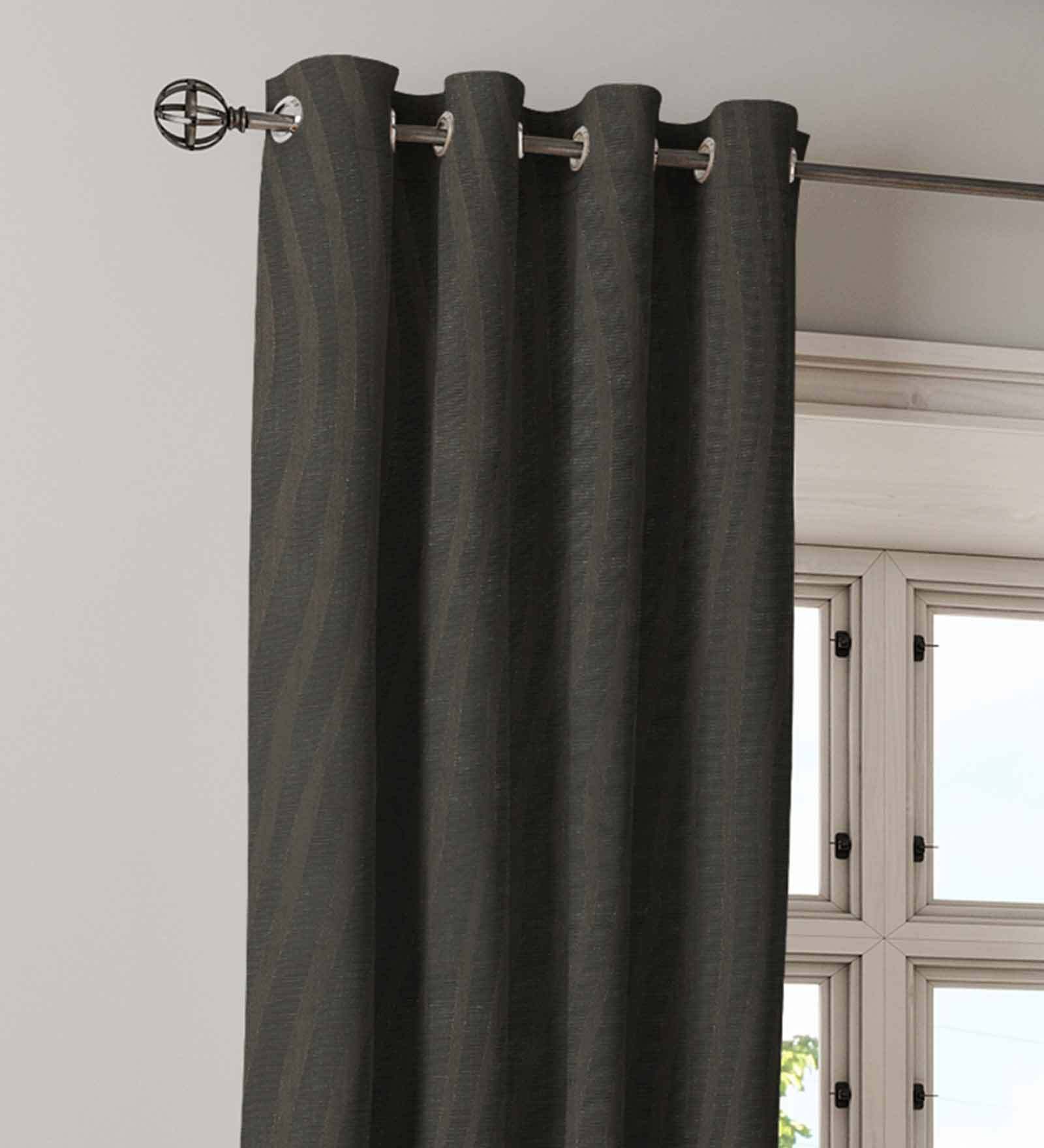 Black Polyester Solid 5 Ft Blackout Eyelet 2 Window Curtains