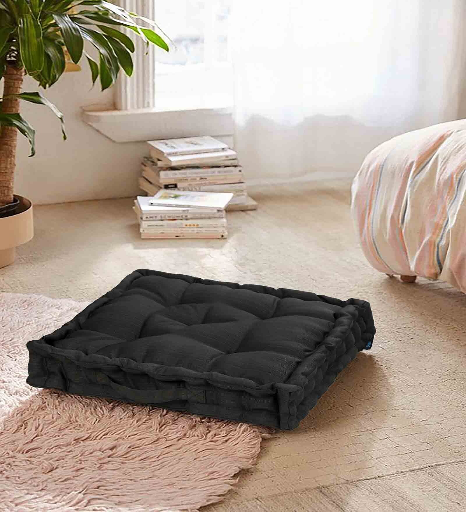 Black Solid Polyester 20x20 Inches Floor Cushion