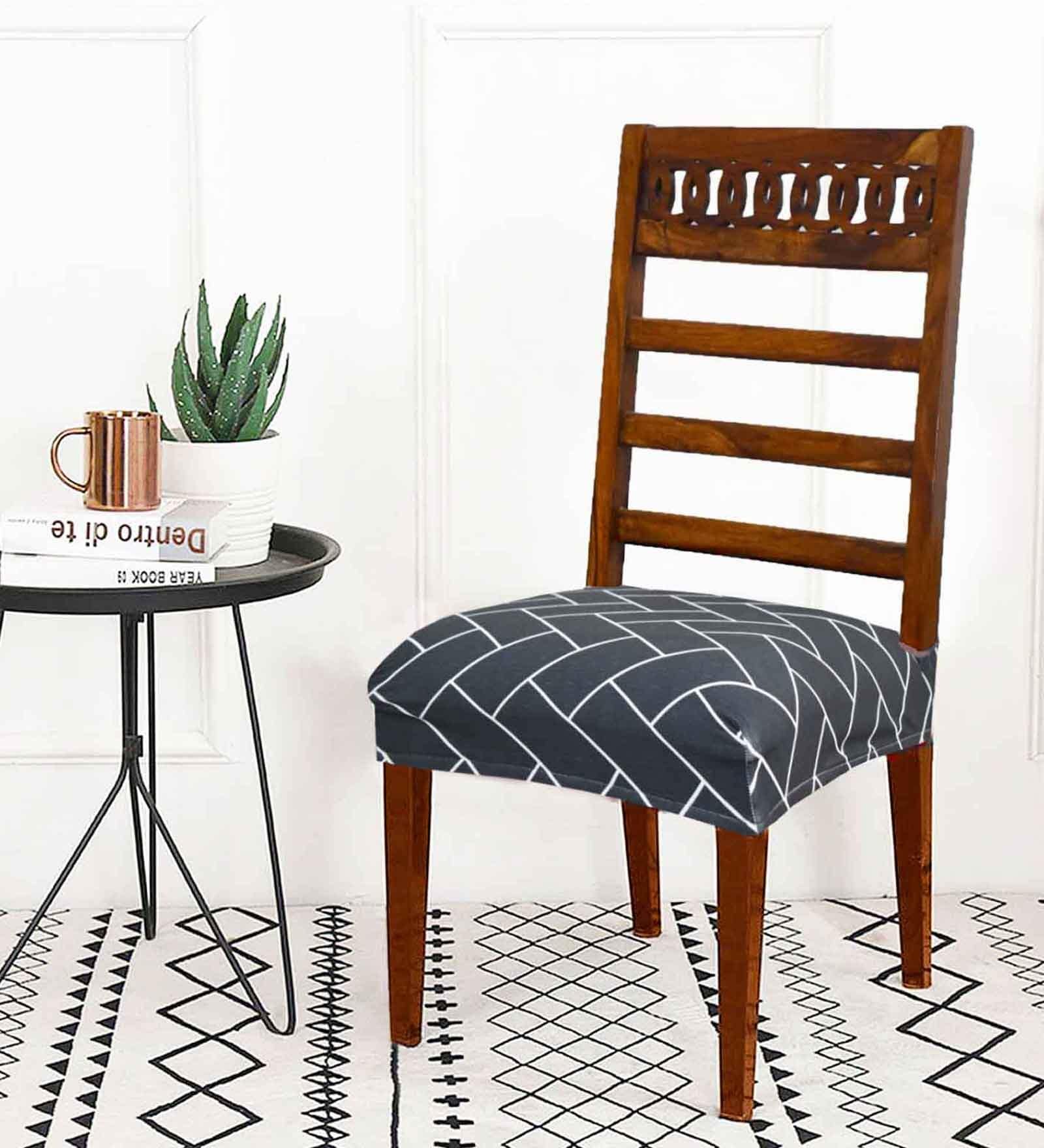 Black Printed Polyester Blend 16x20 Inches Chair Covers (Set of 4)