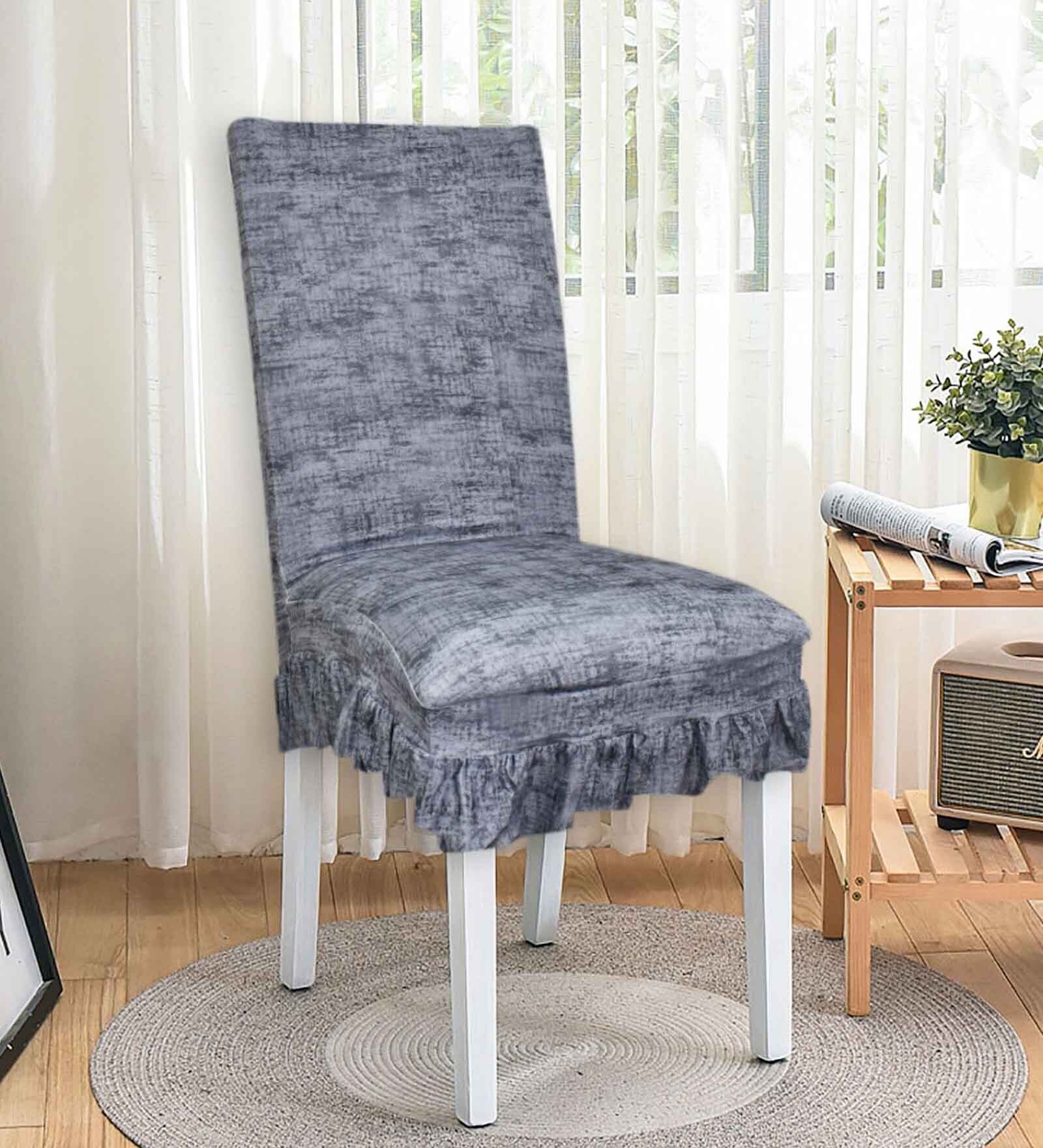 Black Polyester Blend Printed 45x14 Inches Chair Covers (Pack of 6)