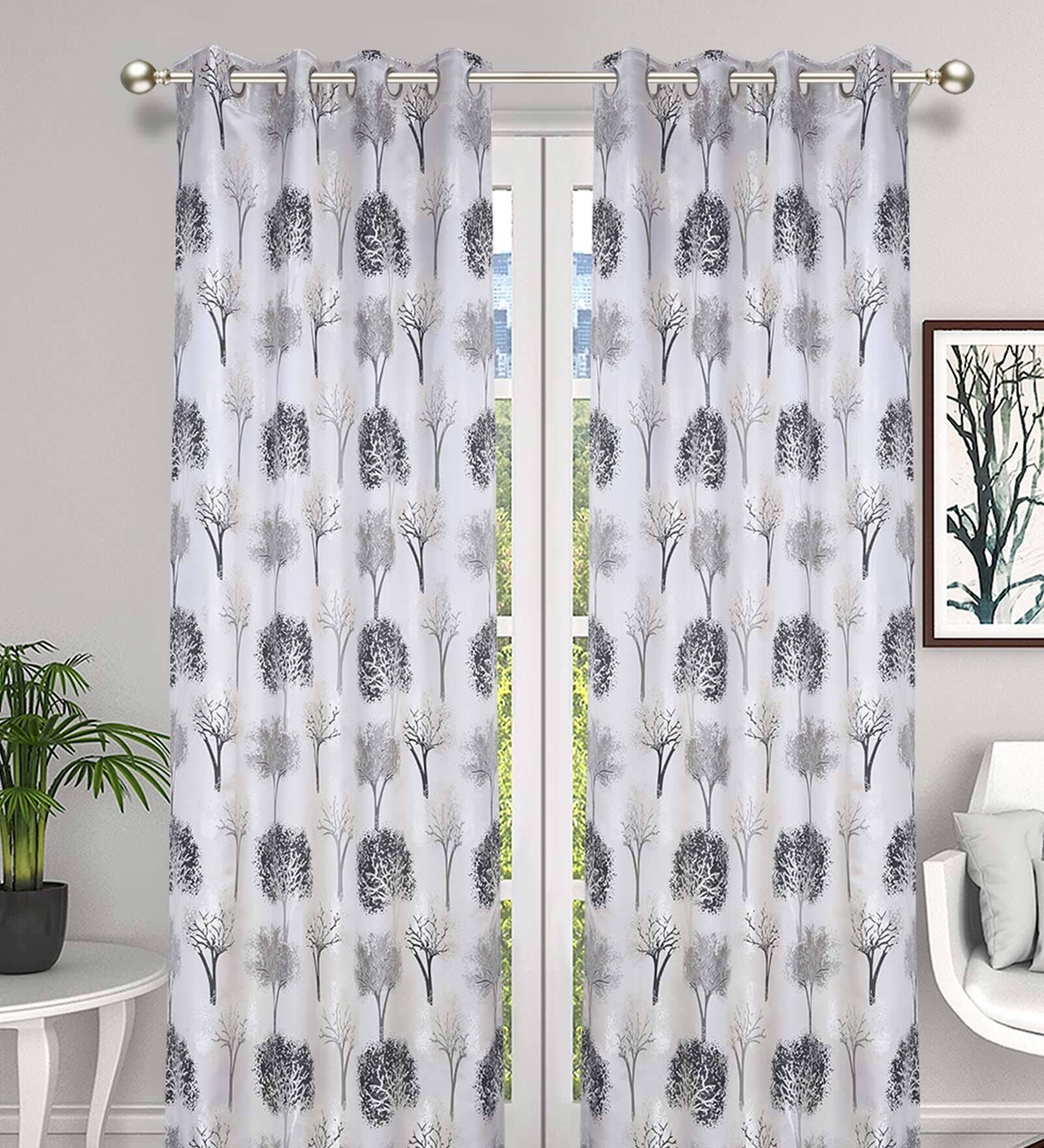Grey Polyester Light Filtering 7 Feet Eyelet Curtain (1 Piece)