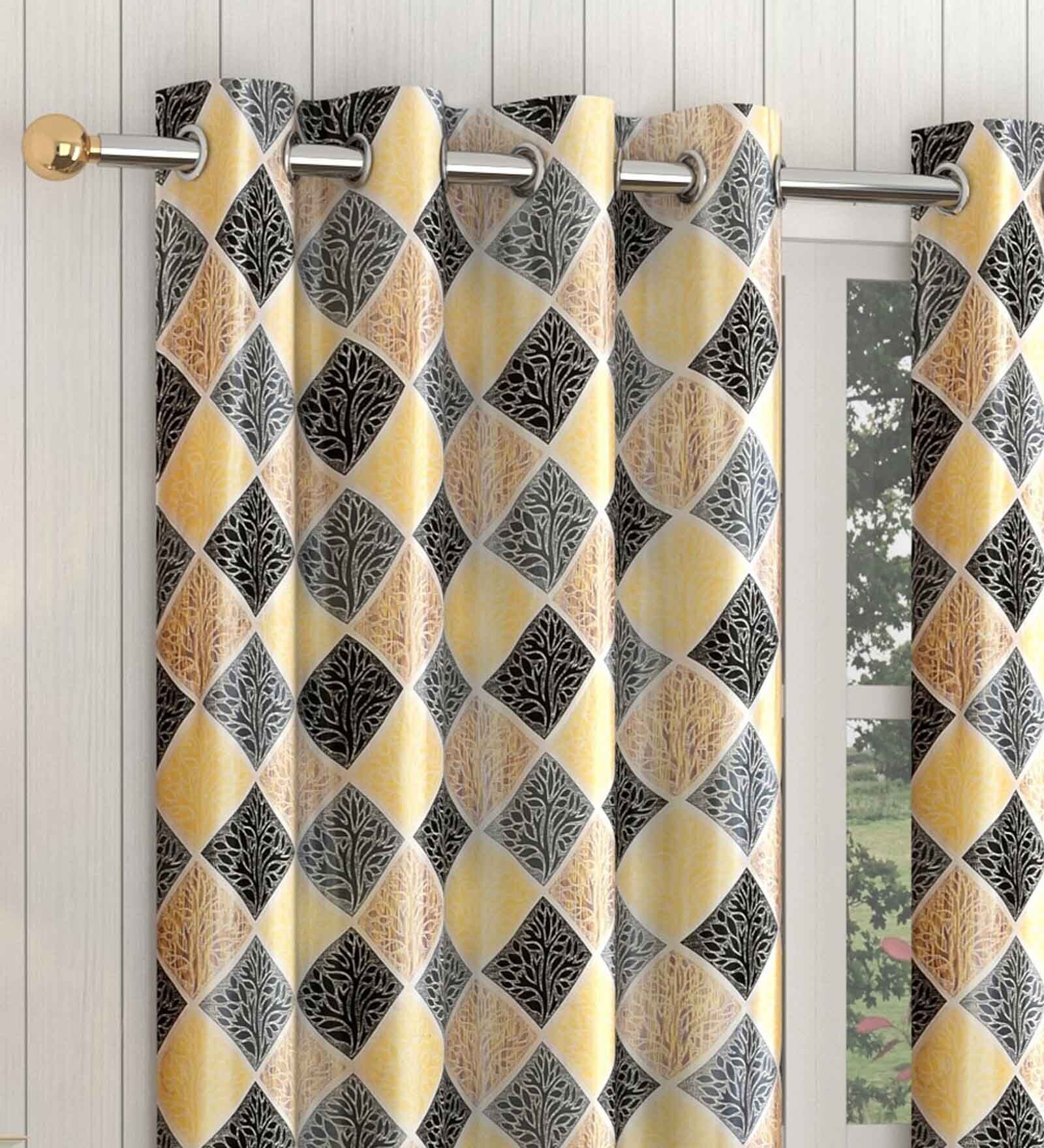 Buy Black Geometric Polyester 5 Ft Semisheer Eyelet Window Curtains