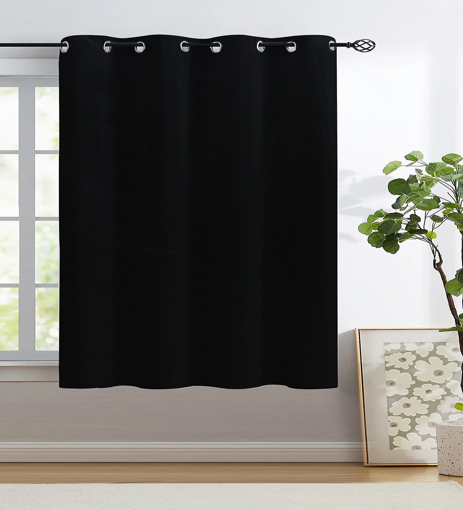 Black Polyester Solid 5ft Blackout Eyelet Window Curtain (1 Pc)