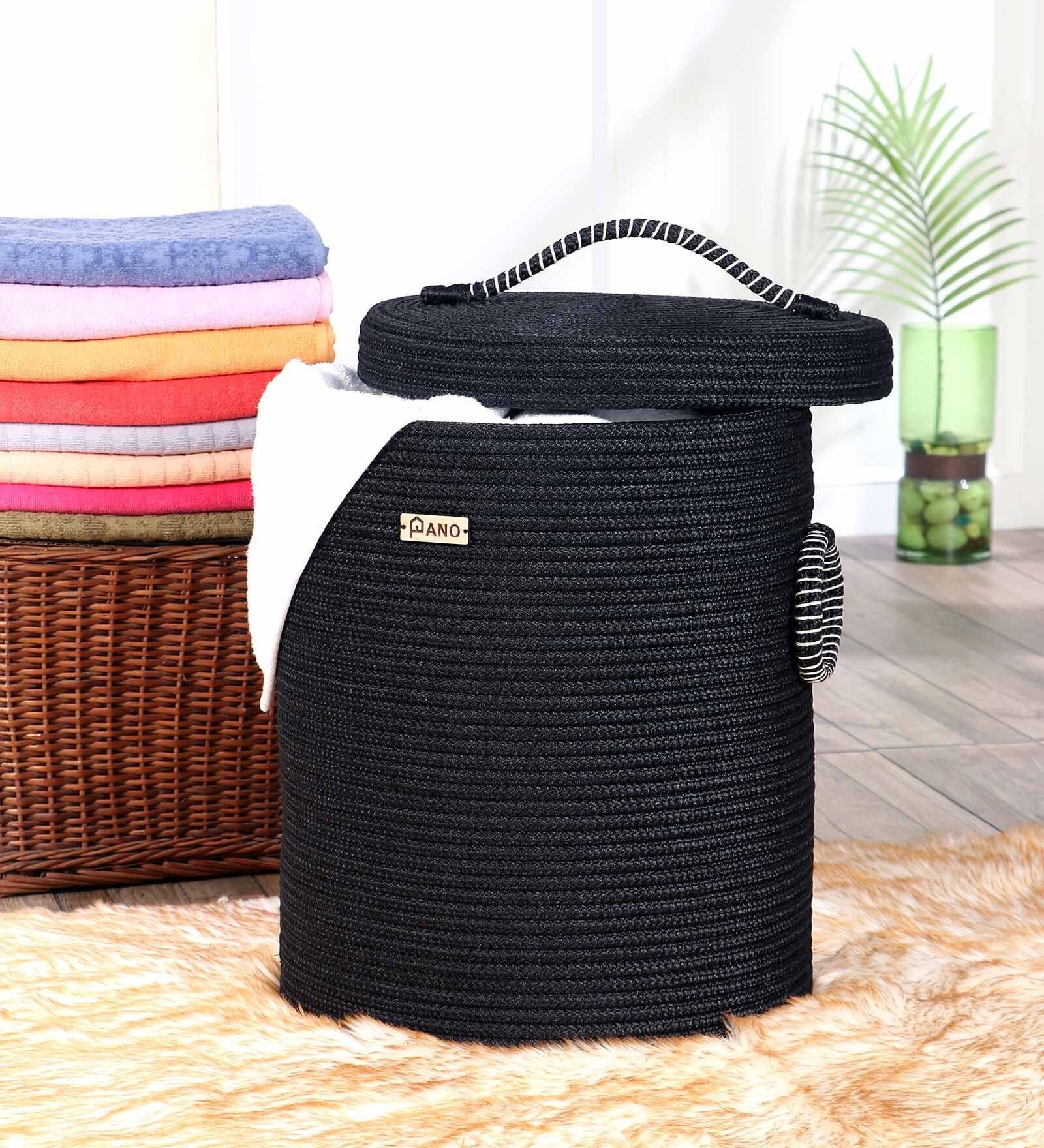 Black Polypropylene 52 Ltr (1Pc) Laundry Basket with Lid