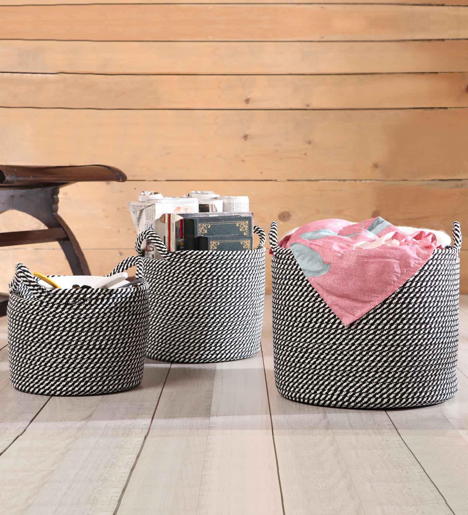 Black Polypropylene 52 Ltr (3Pcs) Storage Basket