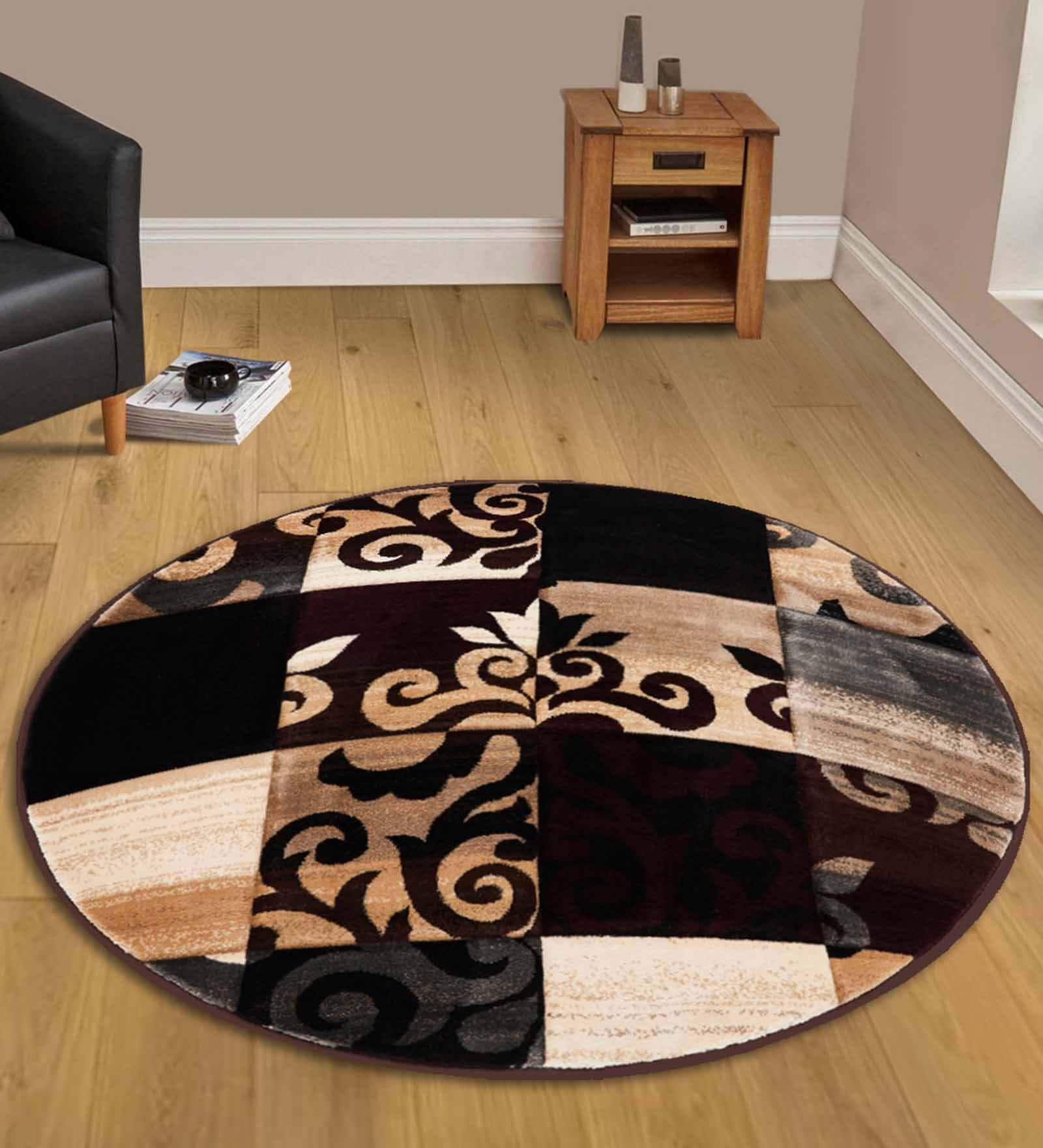 Black Polypropylene Vintage Machine Made Round Carpet
