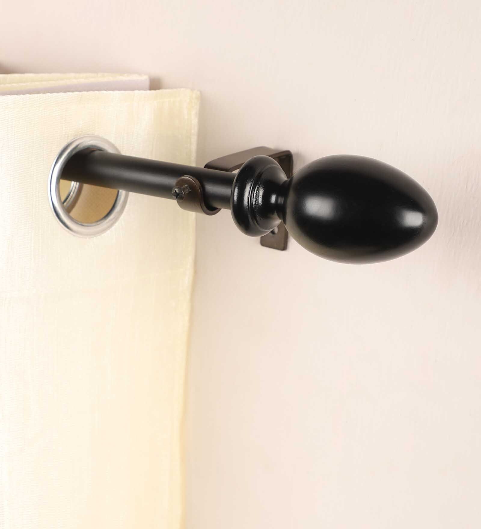 Black Powder Coated Oval Iron Curtain Rod (48 to 88 Inches) With Bracket