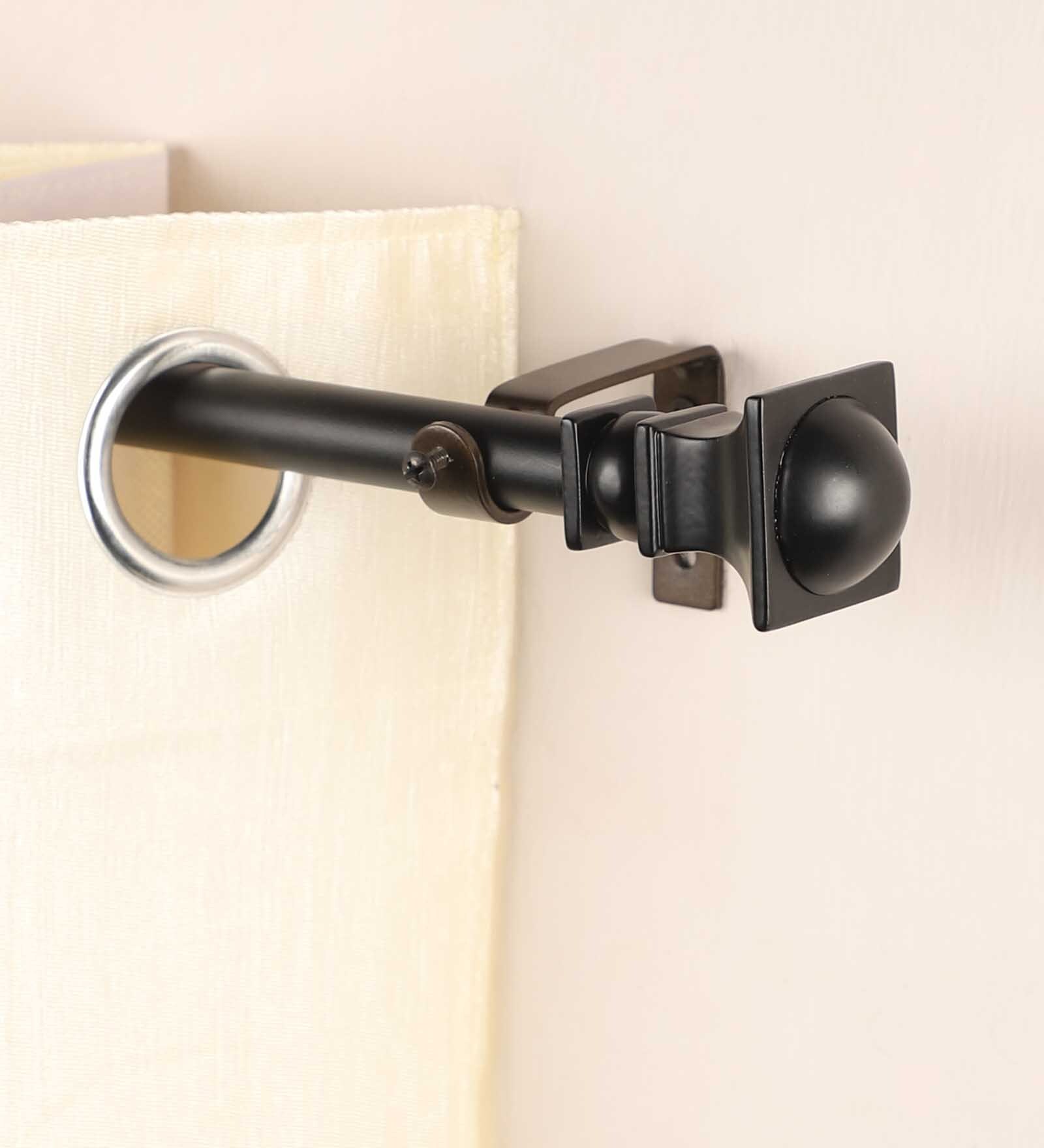 Black Powder Coated Iron Curtain Rod (84 to 144 Inches) With Bracket