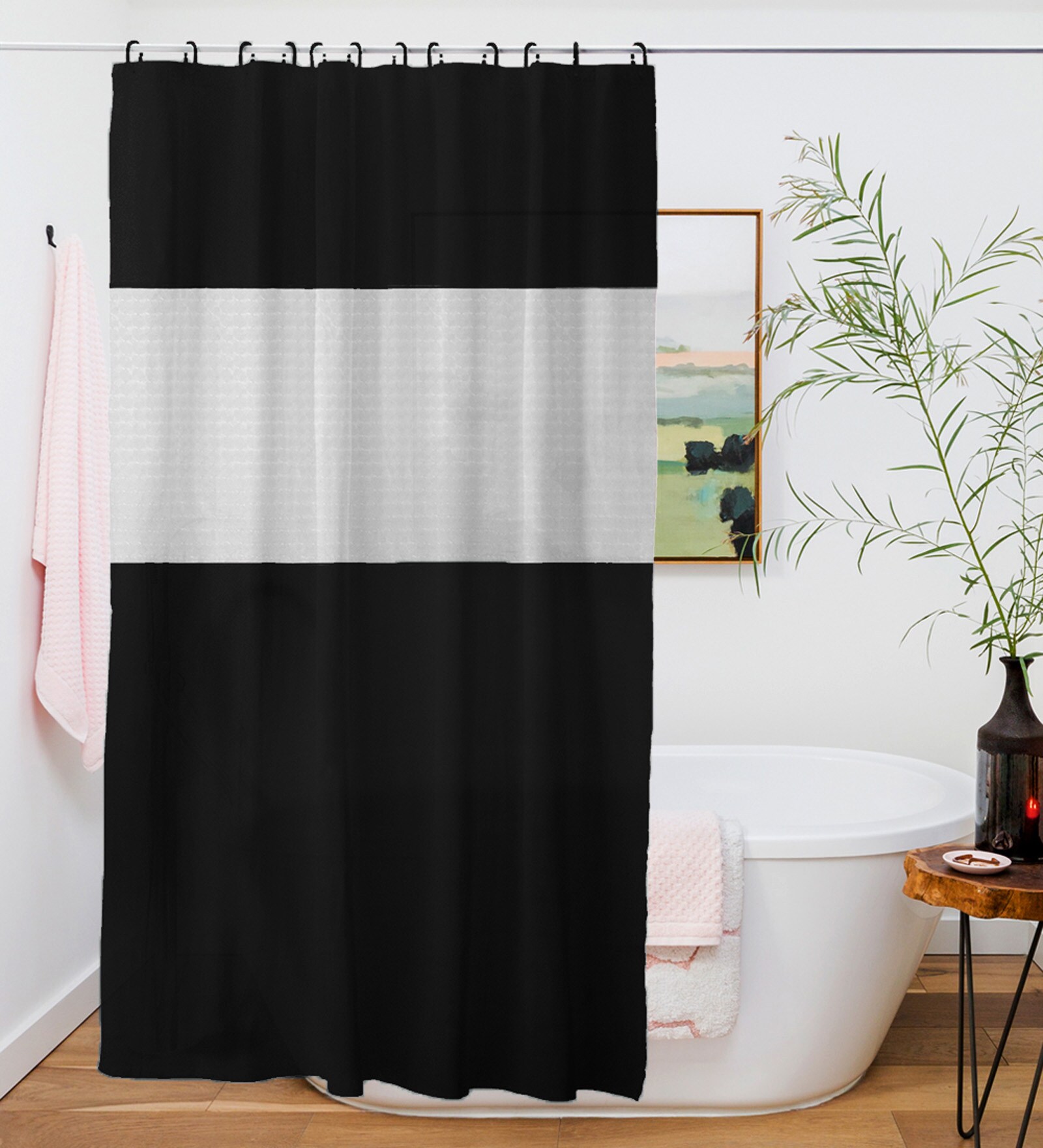 Black PVC Shower Curtain (Length: 78, Width: 72 Inches)