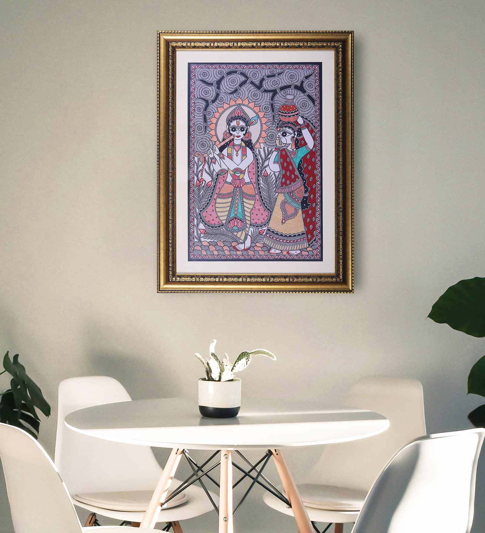 Radha Krishna Spiritual Love Original Handmade Madhubani Painting