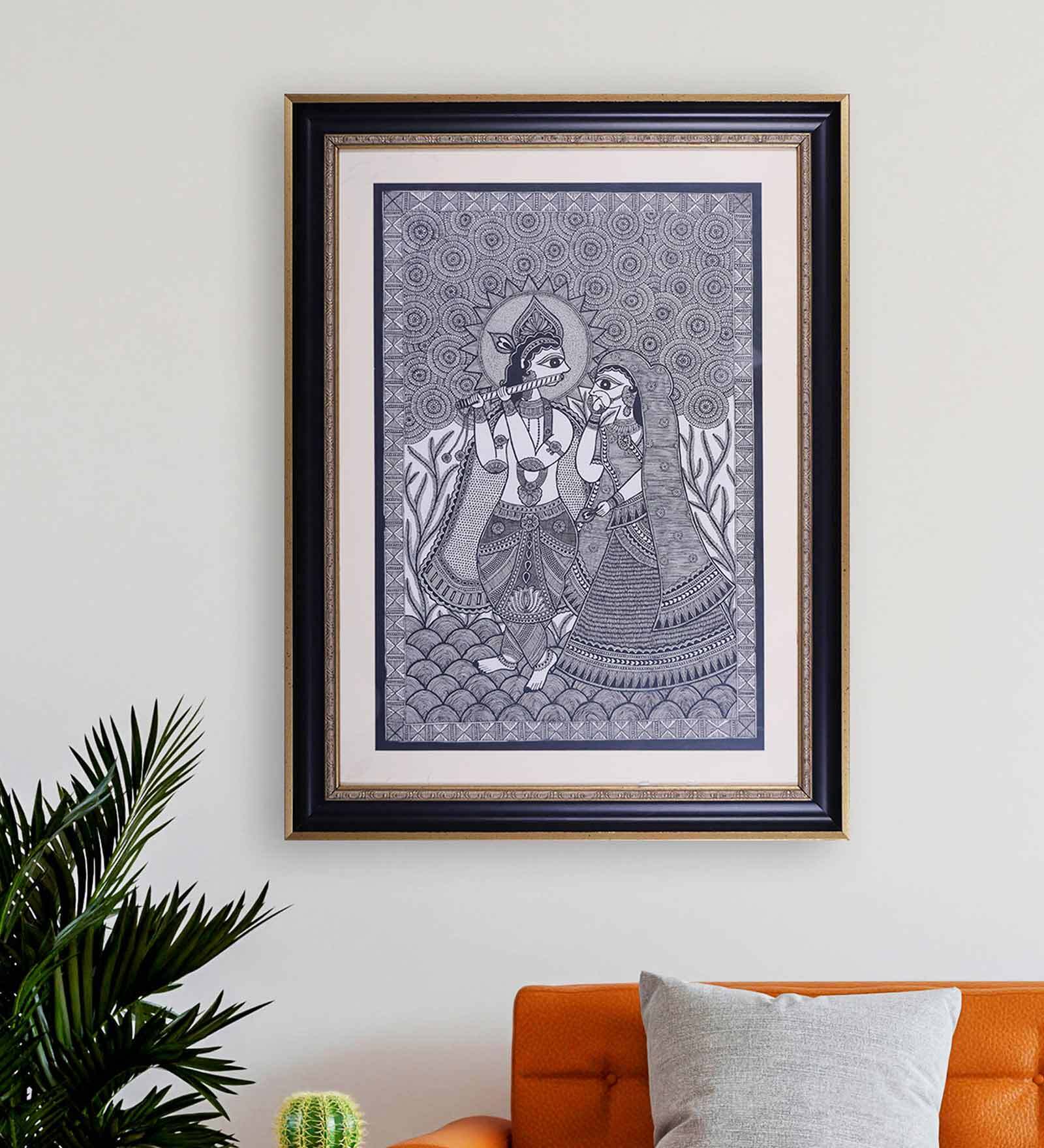 Radha Krishna Love Original Handmade Madhubani Painting
